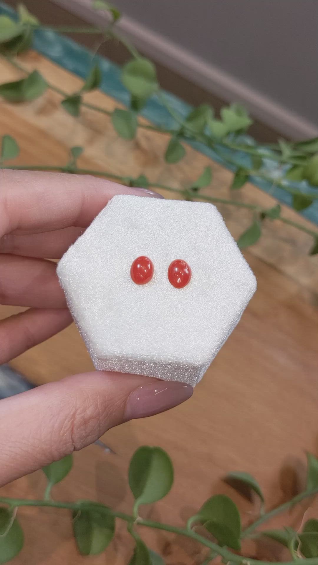 1.60&nbsp;Ct.Tw.Total Carat Weight Cabochon Coral Pair from Italy Size Video