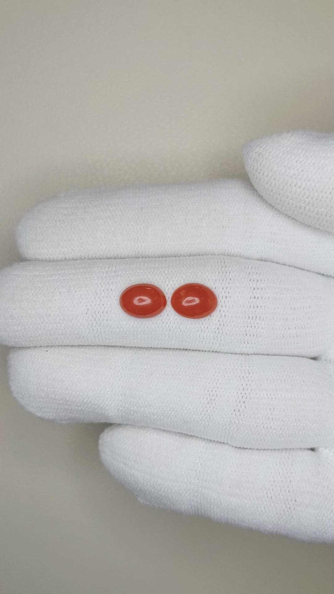 1.60&nbsp;Ct.Tw.Total Carat Weight Cabochon Coral Pair from Italy Size Video