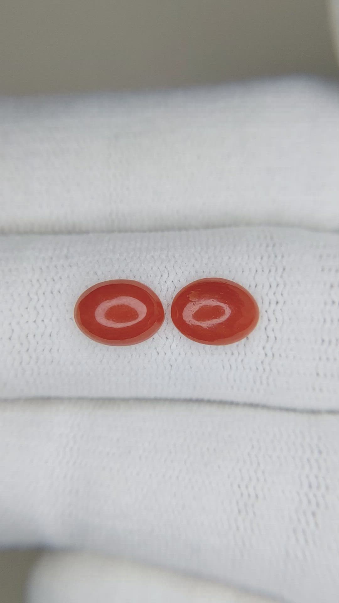 1.60&nbsp;Ct.Tw.Total Carat Weight Cabochon Coral Pair from Italy Size Video