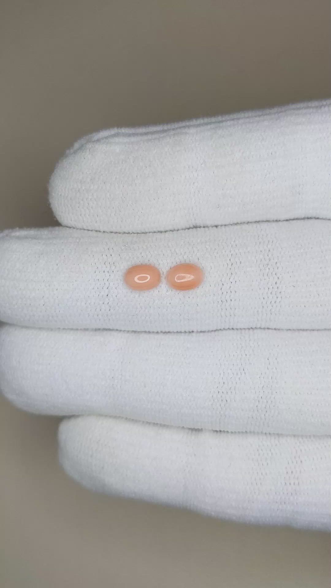 0.99 Ct.Tw.Total Carat Weight Cabochon Coral Pair from Italy Size Video