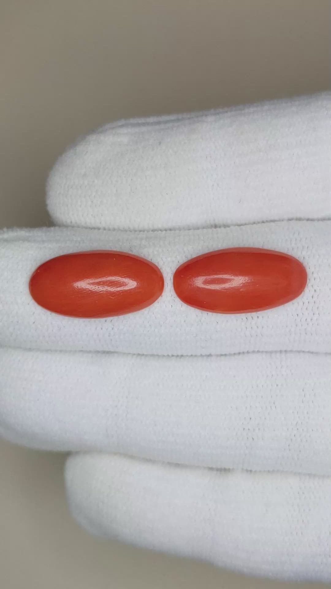 7.97&nbsp;Ct.Tw.Total Carat Weight Cabochon Coral Pair from Italy Size Video