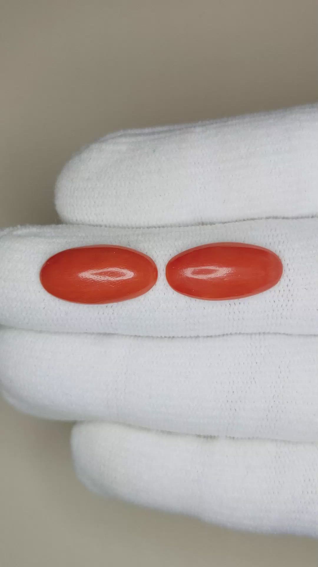 7.97&nbsp;Ct.Tw.Total Carat Weight Cabochon Coral Pair from Italy Size Video