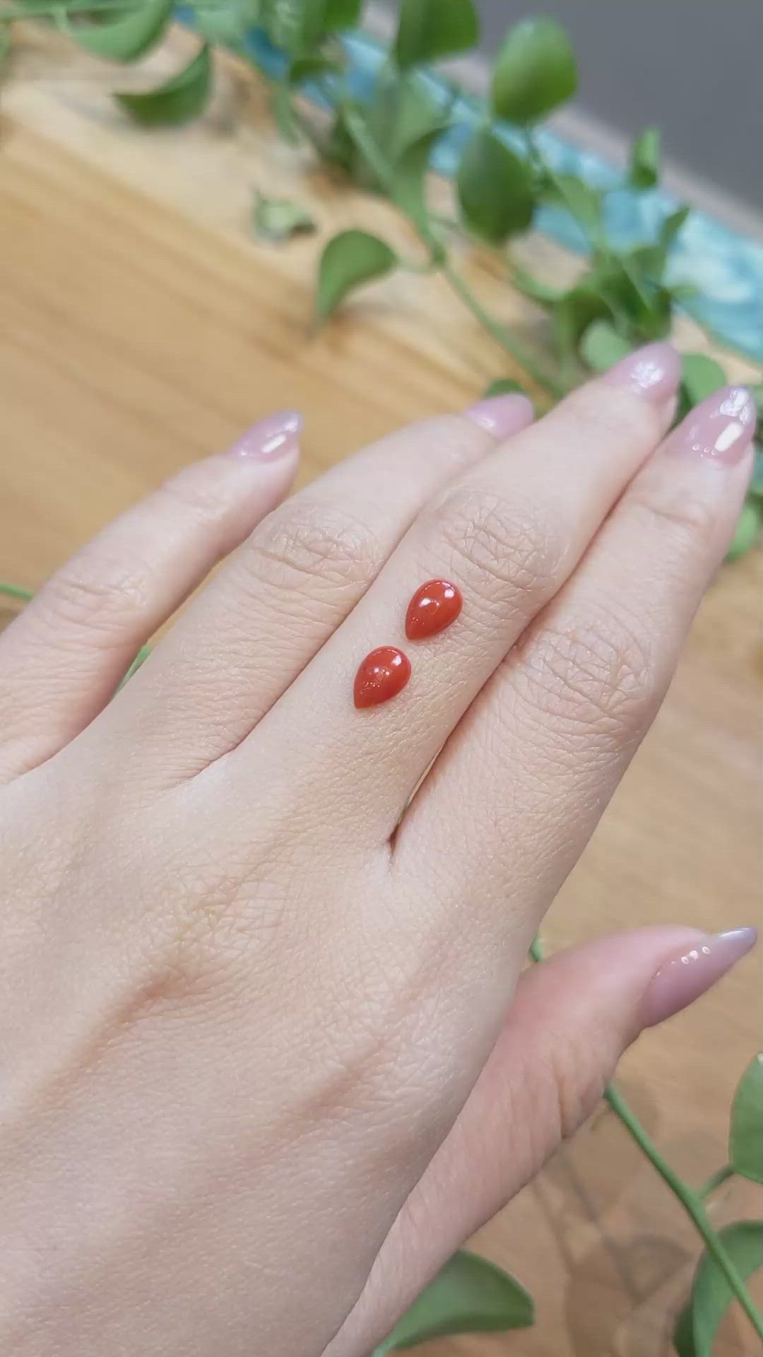 1.15&nbsp;Ct.Tw.Total Carat Weight Cabochon Coral Pair from Italy Size Video