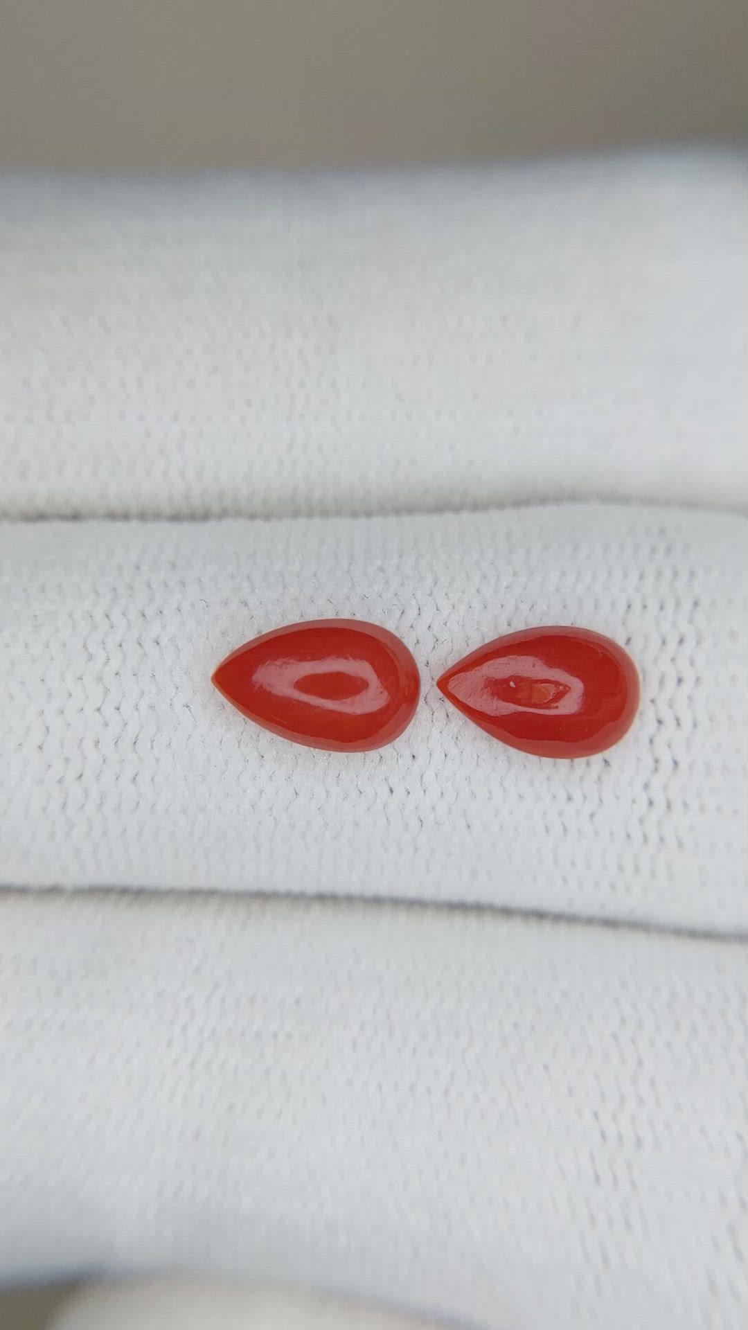 1.15&nbsp;Ct.Tw.Total Carat Weight Cabochon Coral Pair from Italy Size Video