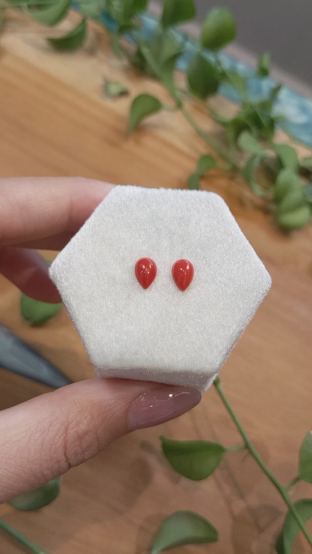 1.15&nbsp;Ct.Tw.Total Carat Weight Cabochon Coral Pair from Italy Size Video