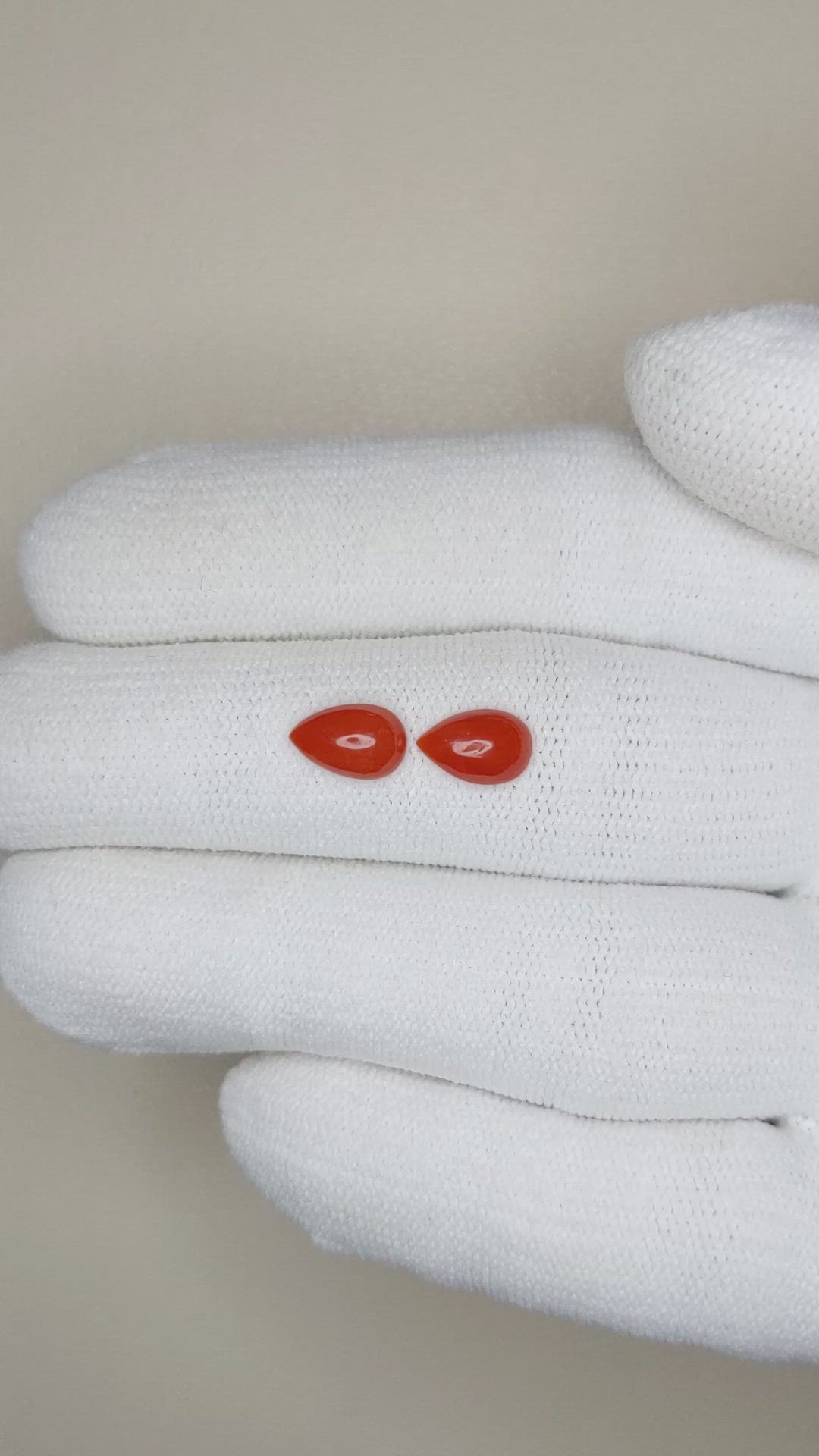 1.15&nbsp;Ct.Tw.Total Carat Weight Cabochon Coral Pair from Italy Size Video