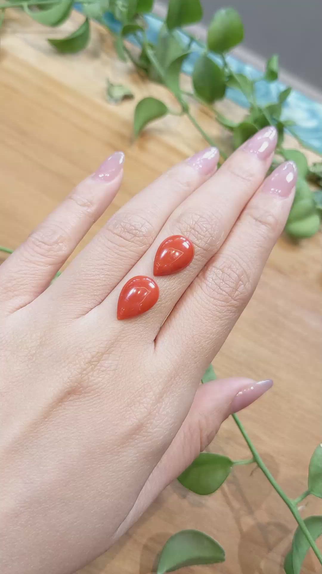 6.14&nbsp;Ct.Tw.Total Carat Weight Cabochon Coral Pair from Italy Size Video