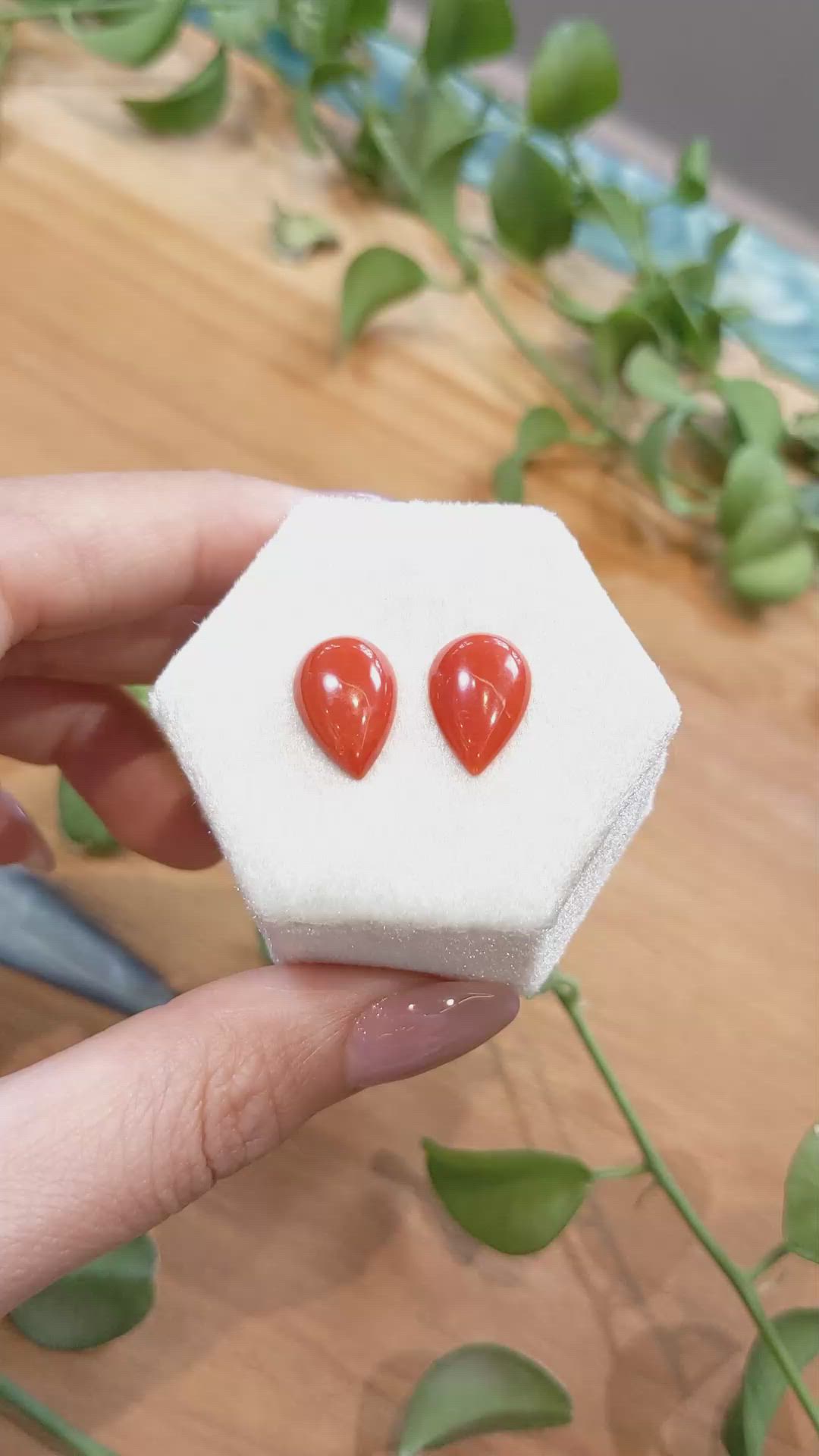 6.14&nbsp;Ct.Tw.Total Carat Weight Cabochon Coral Pair from Italy Size Video