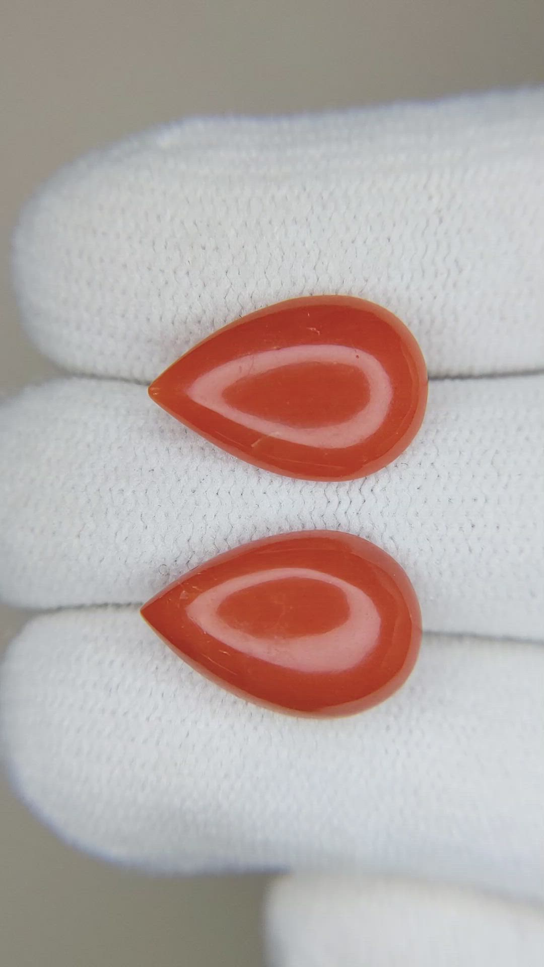 6.14&nbsp;Ct.Tw.Total Carat Weight Cabochon Coral Pair from Italy Size Video