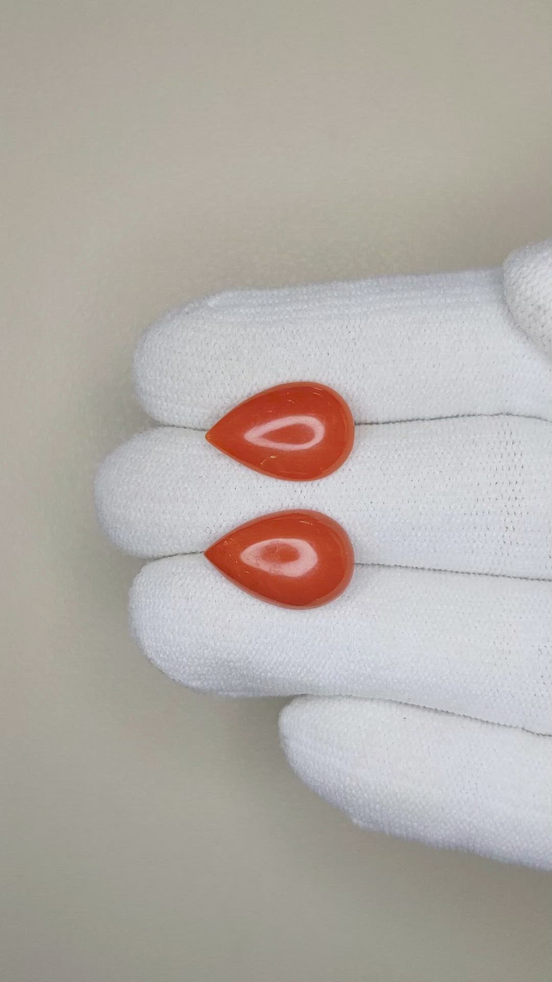 6.14&nbsp;Ct.Tw.Total Carat Weight Cabochon Coral Pair from Italy Size Video