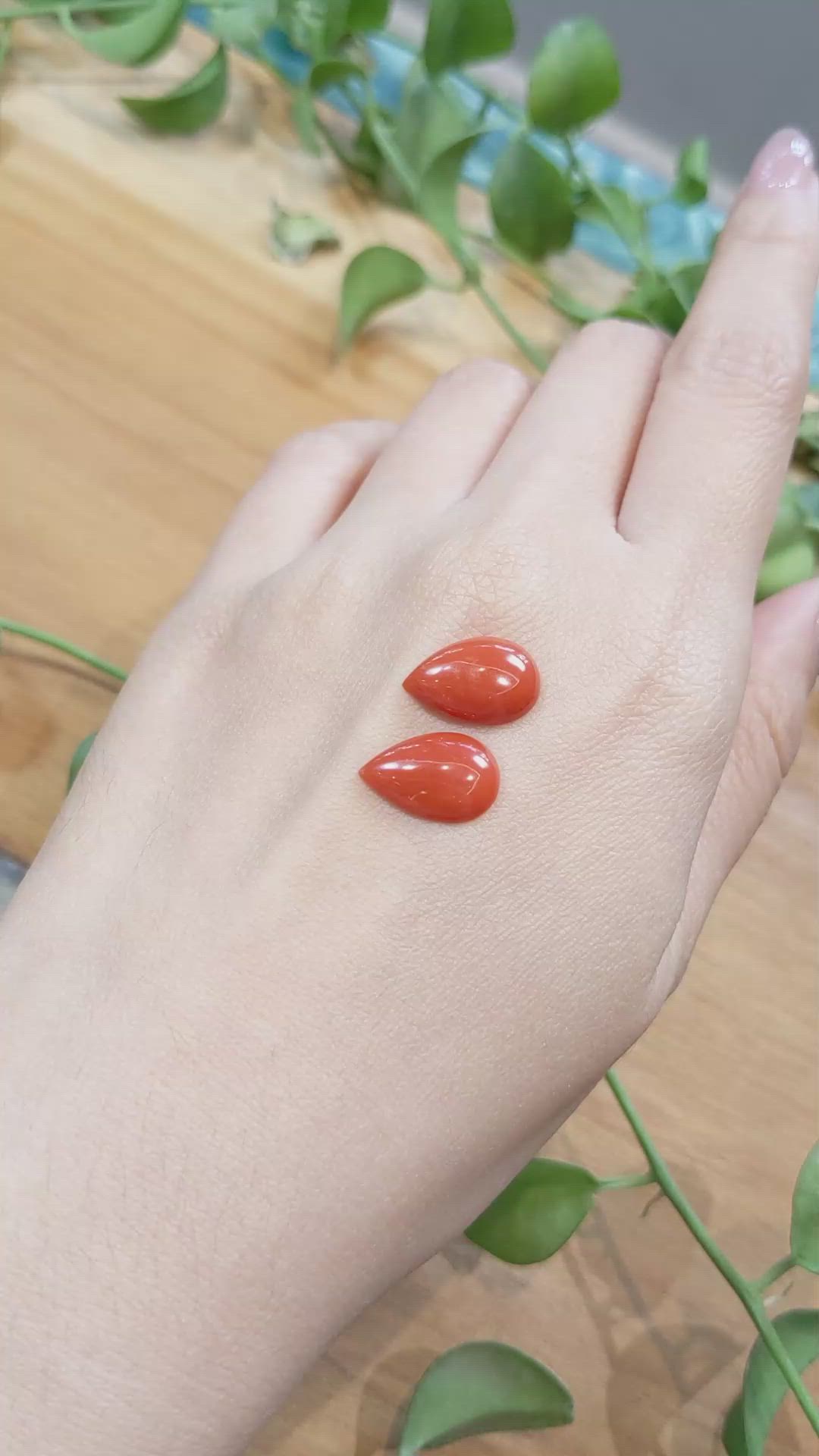 6.14&nbsp;Ct.Tw.Total Carat Weight Cabochon Coral Pair from Italy Size Video