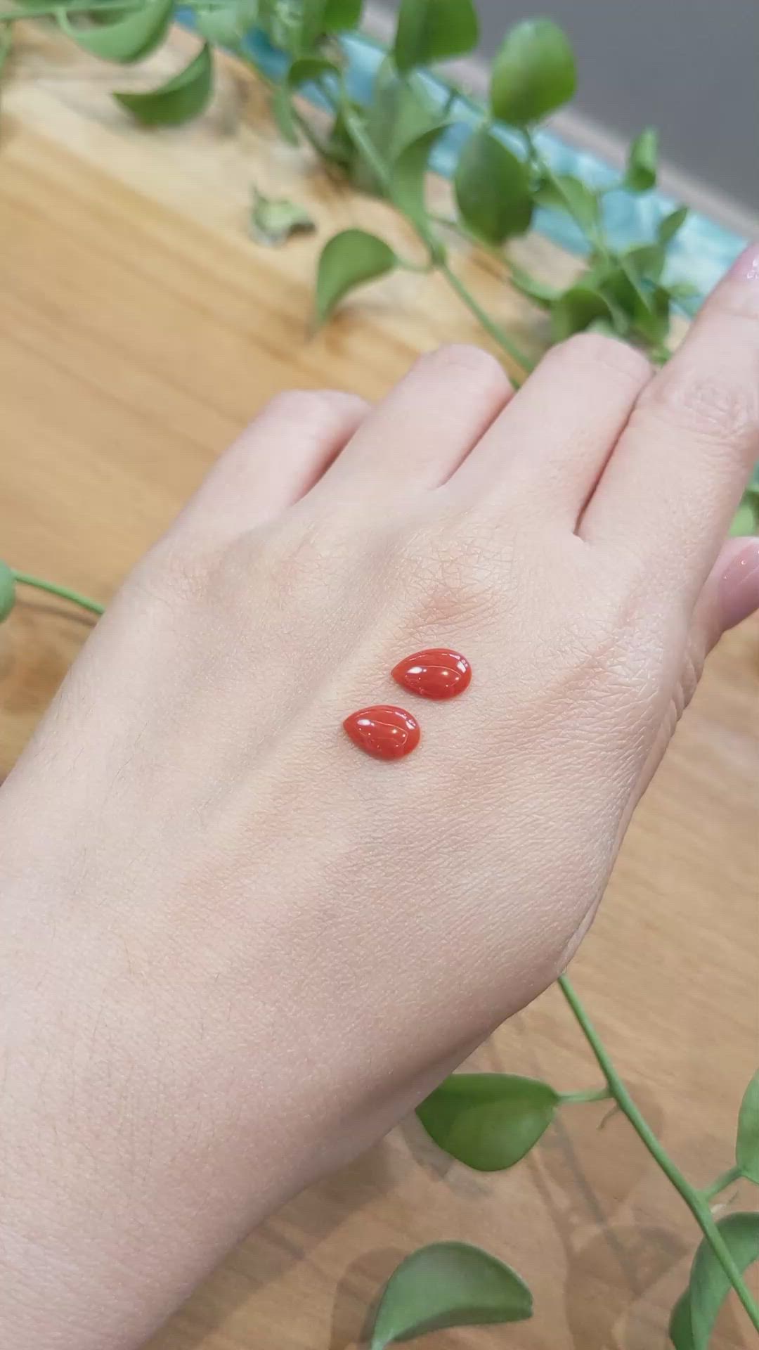 1.81&nbsp;Ct.Tw.Total Carat Weight Cabochon Coral Pair from Italy Size Video