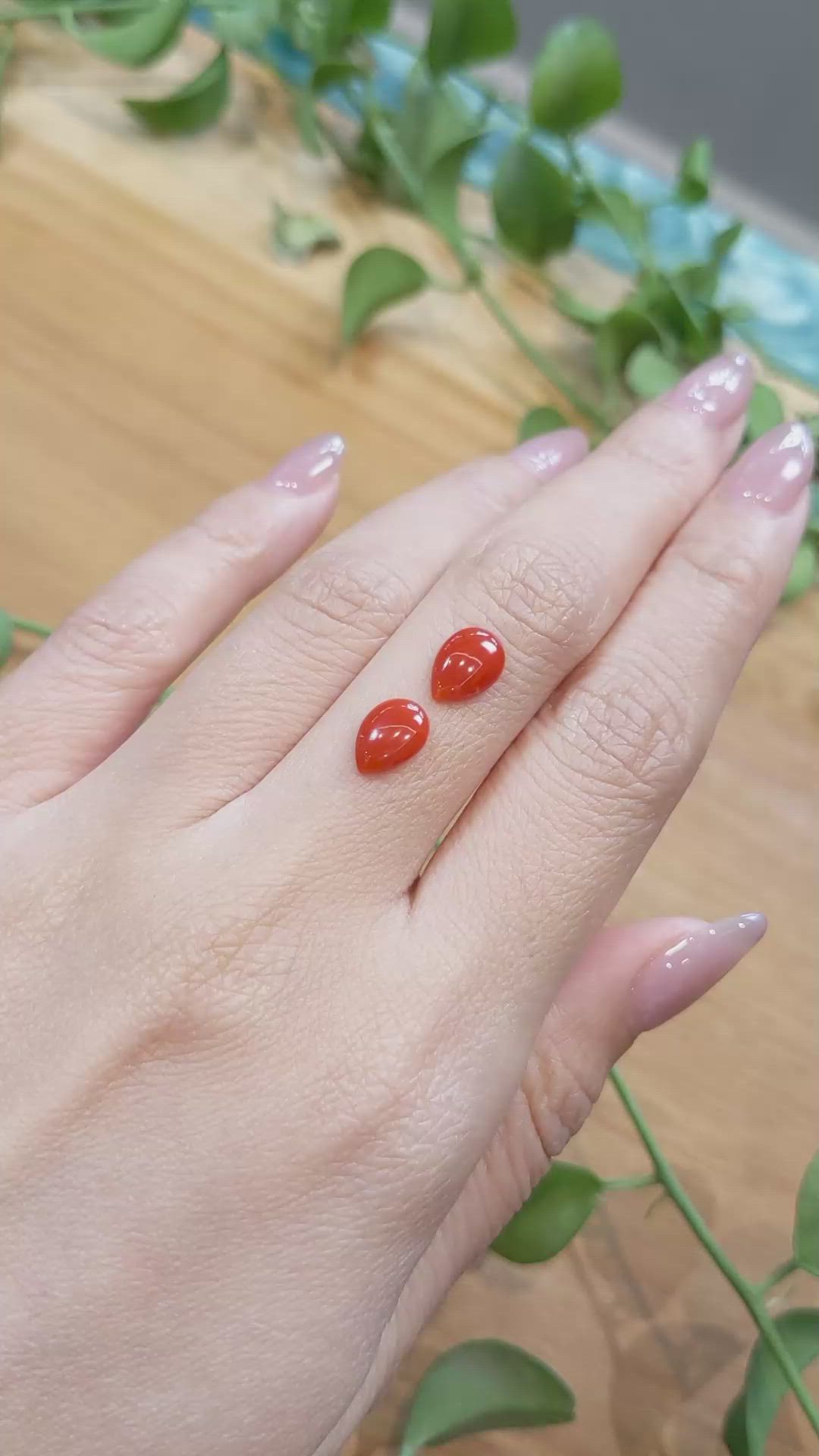 1.81&nbsp;Ct.Tw.Total Carat Weight Cabochon Coral Pair from Italy Size Video