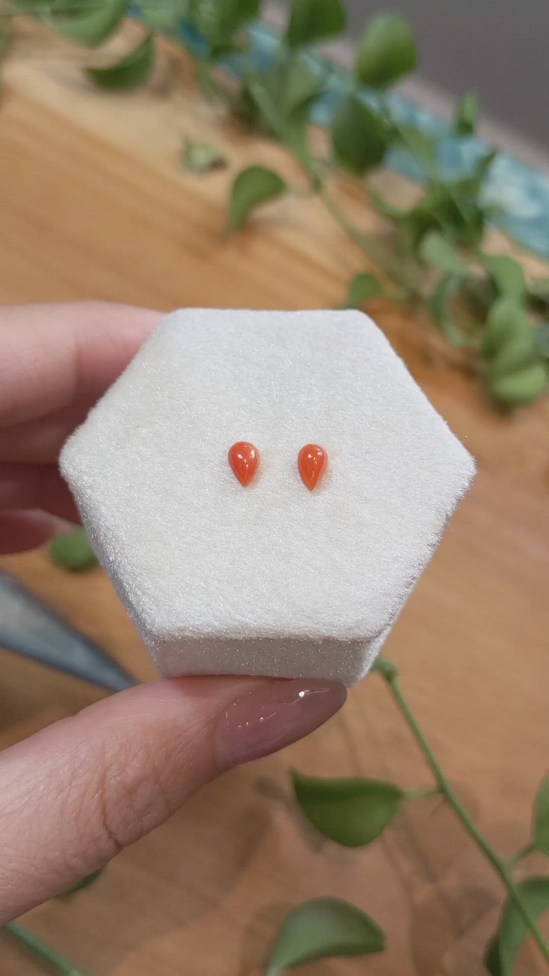 0.62&nbsp;Ct.Tw.Total Carat Weight Cabochon Coral Pair from Italy Size Video