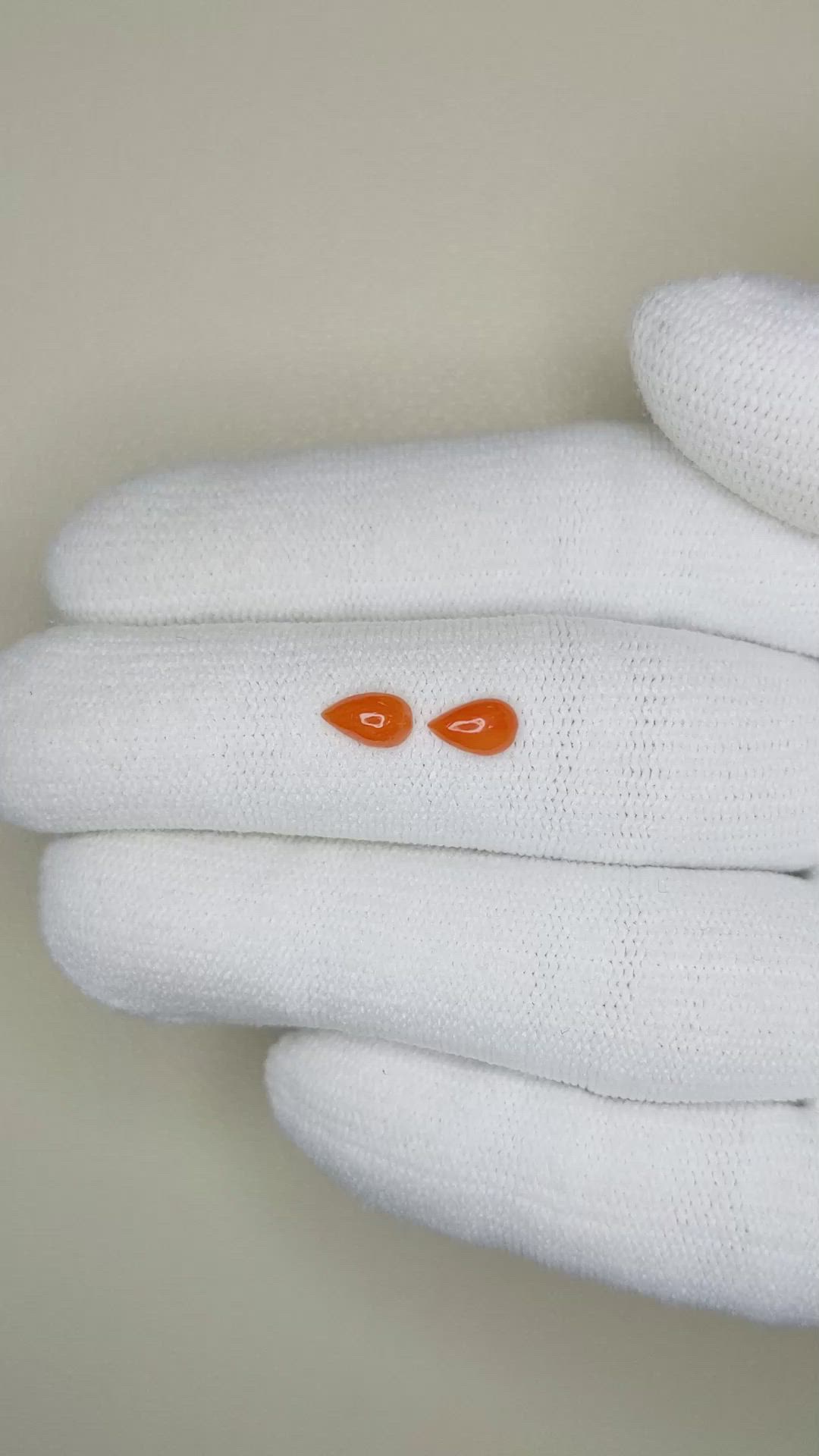 0.62&nbsp;Ct.Tw.Total Carat Weight Cabochon Coral Pair from Italy Size Video