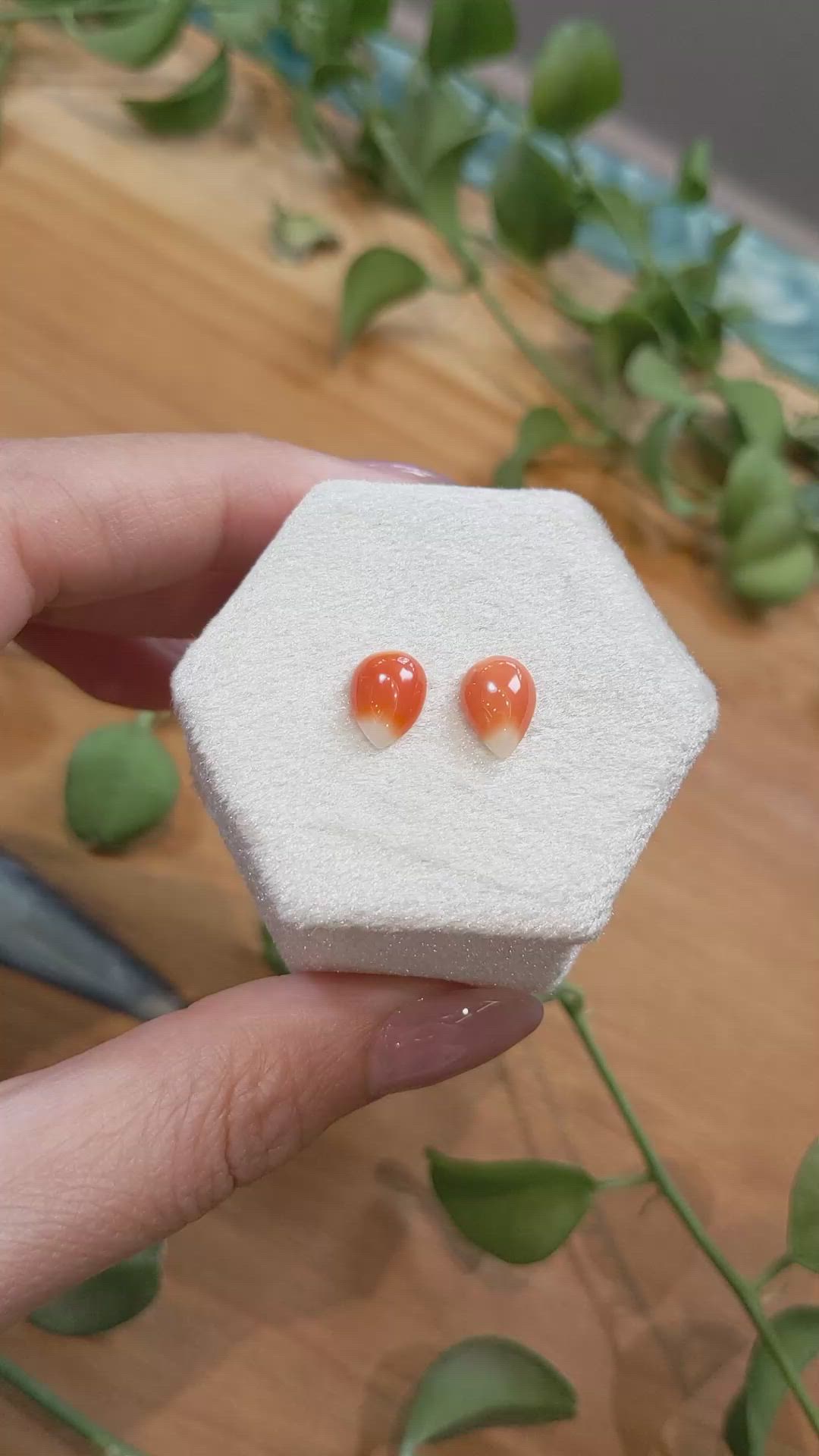 2.26&nbsp;Ct.Tw.Total Carat Weight Cabochon Coral Pair from Italy Size Video