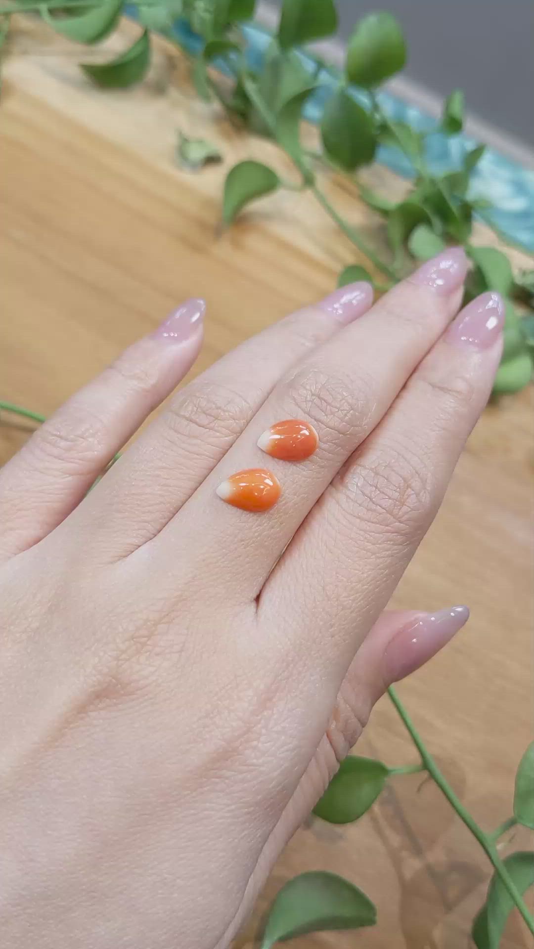 2.26&nbsp;Ct.Tw.Total Carat Weight Cabochon Coral Pair from Italy Size Video