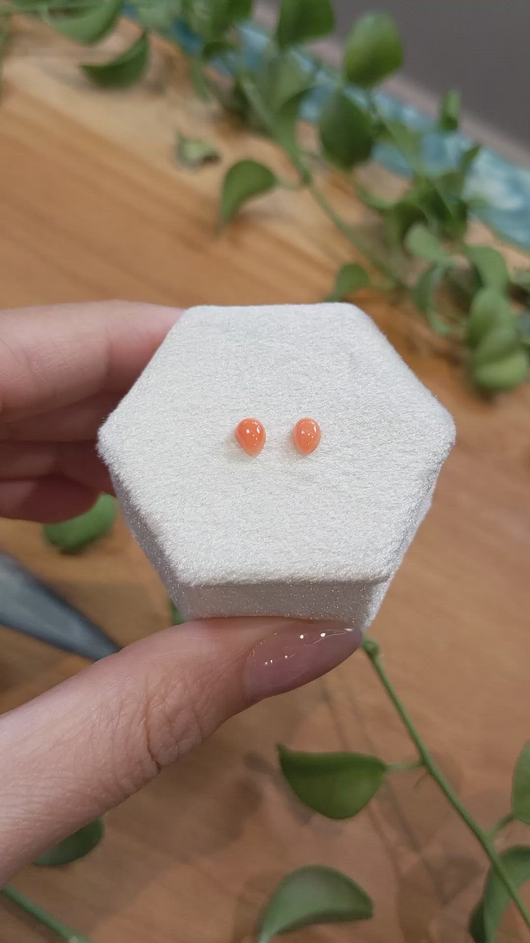 0.67&nbsp;Ct.Tw.Total Carat Weight Cabochon Coral Pair from Italy Size Video