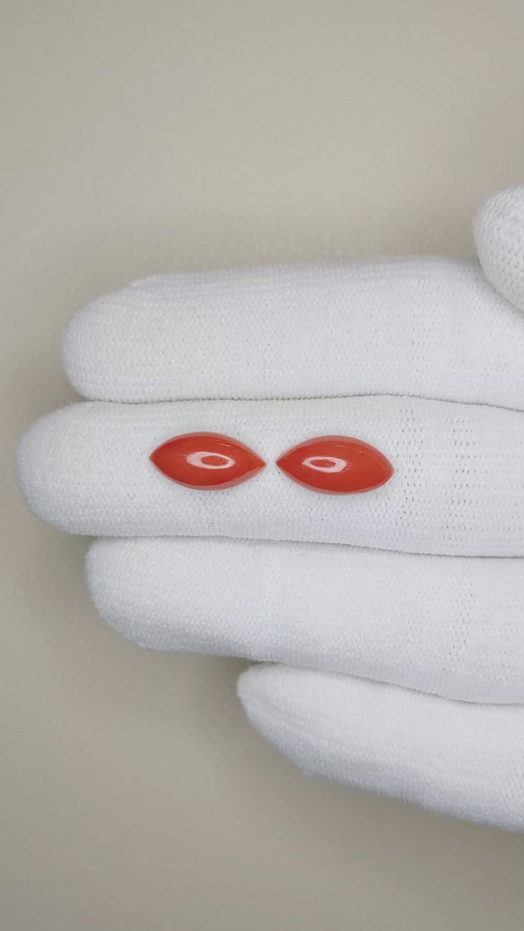 4.00 Ct.Tw.Total Carat Weight Cabochon Coral Pair from Italy Size Video