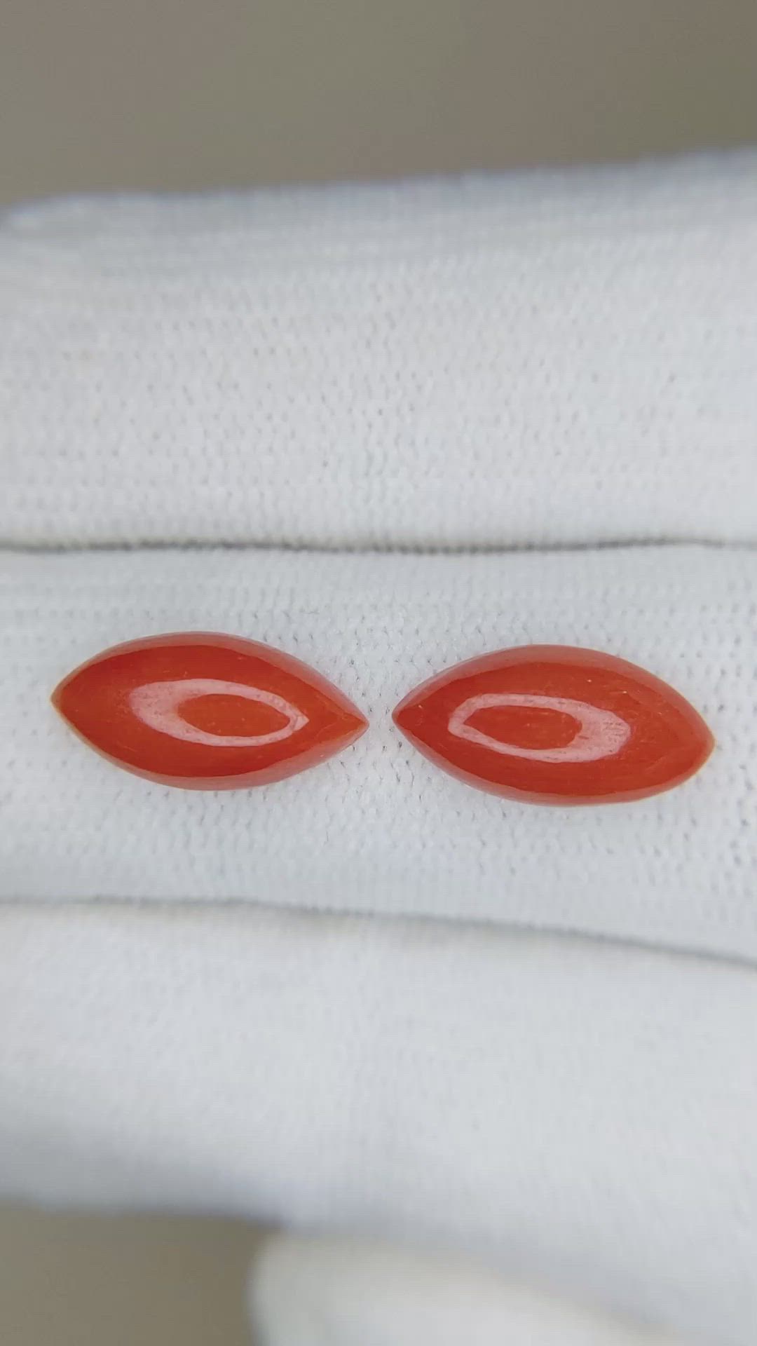 4.00 Ct.Tw.Total Carat Weight Cabochon Coral Pair from Italy Size Video