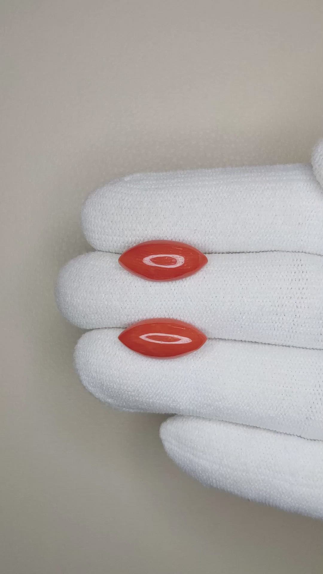 5.47&nbsp;Ct.Tw.Total Carat Weight Cabochon Coral Pair from Italy Size Video