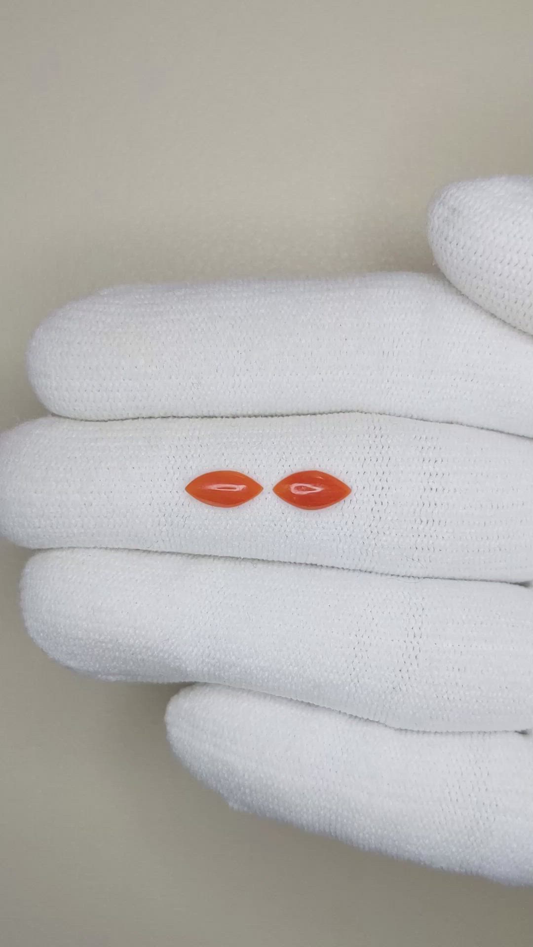 0.60&nbsp;Ct.Tw.Total Carat Weight Cabochon Coral Pair from Italy Size Video