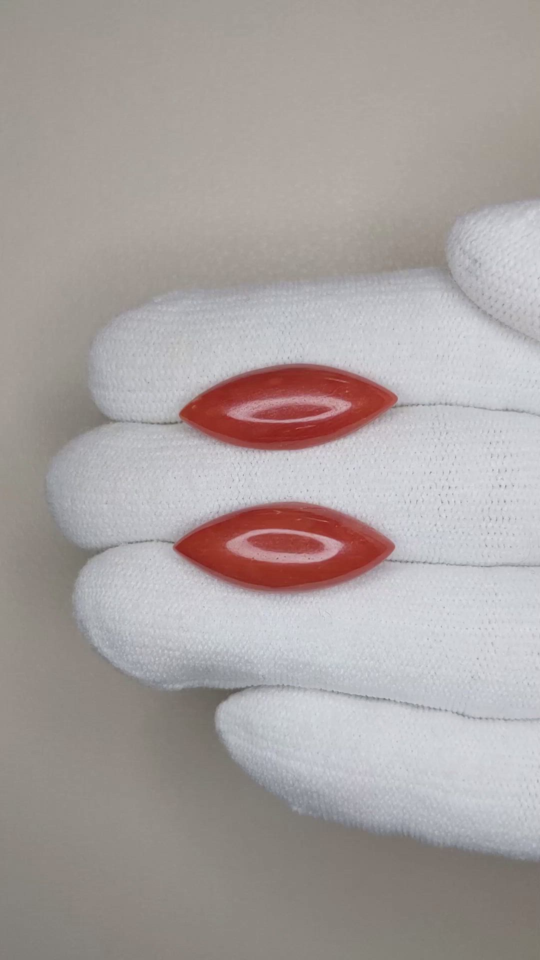 10.42&nbsp;Ct.Tw.Total Carat Weight Cabochon Coral Pair from Italy Size Video