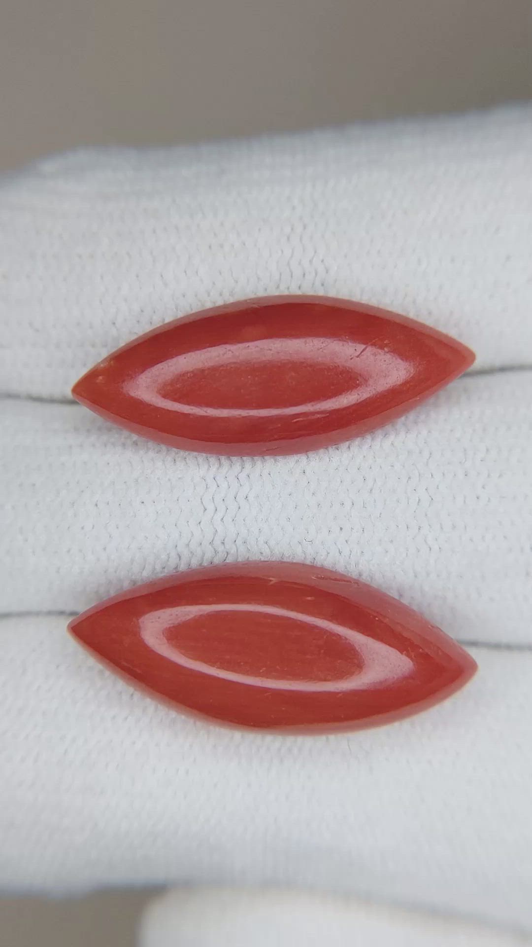 10.42&nbsp;Ct.Tw.Total Carat Weight Cabochon Coral Pair from Italy Size Video