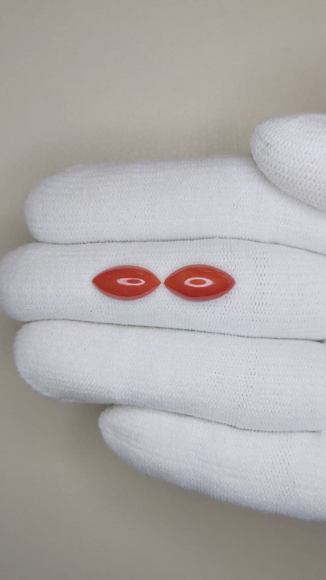 3.60&nbsp;Ct.Tw.Total Carat Weight Cabochon Coral Pair from Italy Size Video