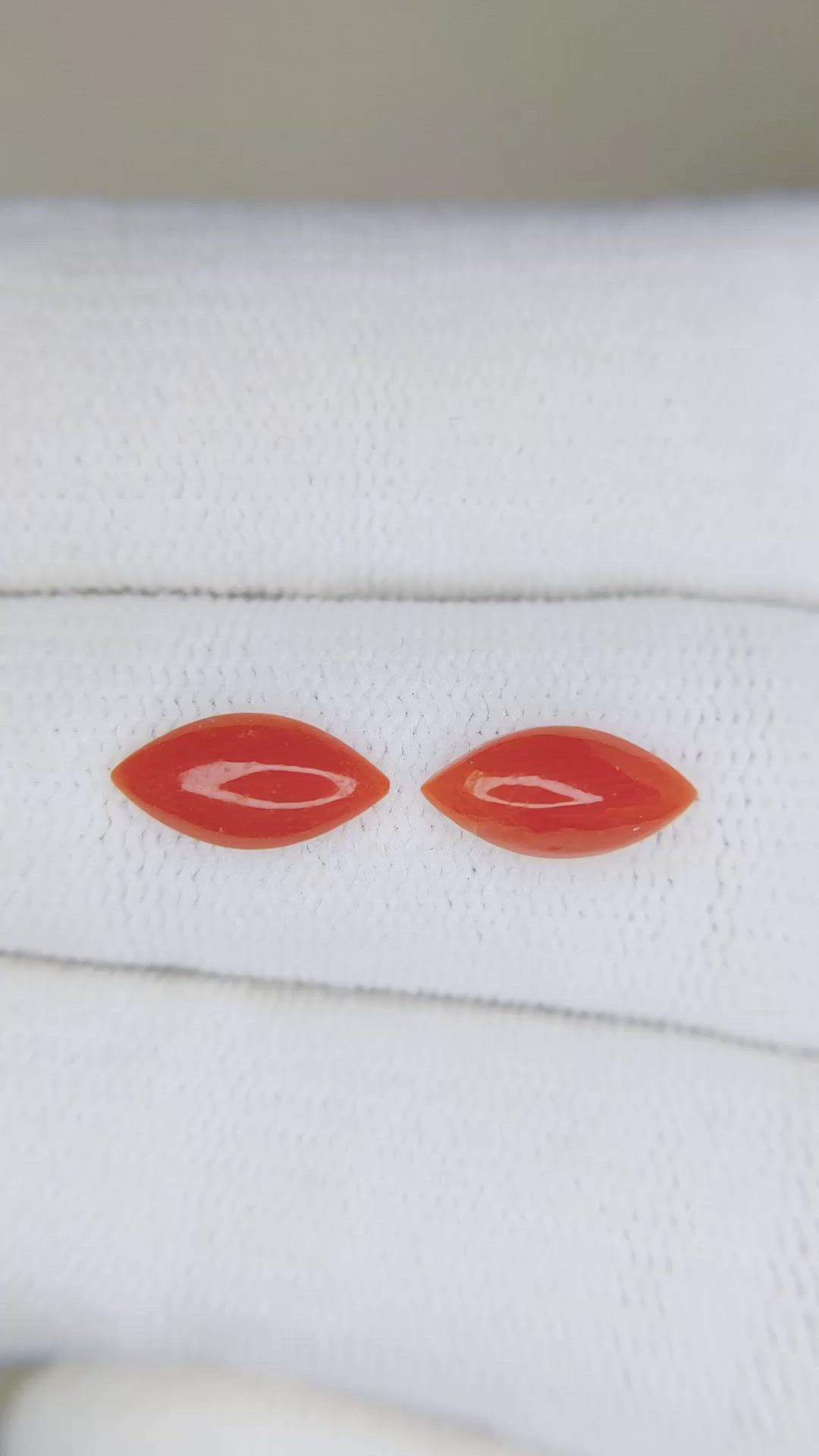 1.33&nbsp;Ct.Tw.Total Carat Weight Cabochon Coral Pair from Italy Size Video