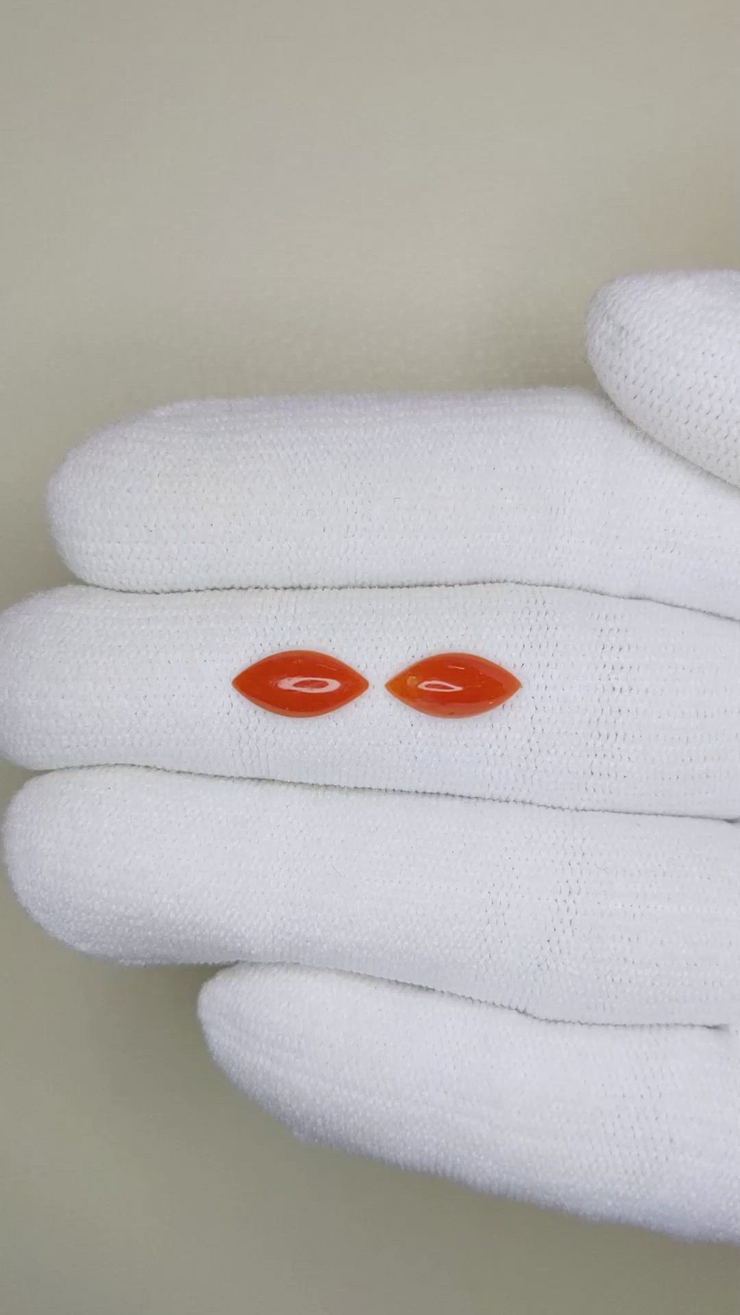 1.33&nbsp;Ct.Tw.Total Carat Weight Cabochon Coral Pair from Italy Size Video