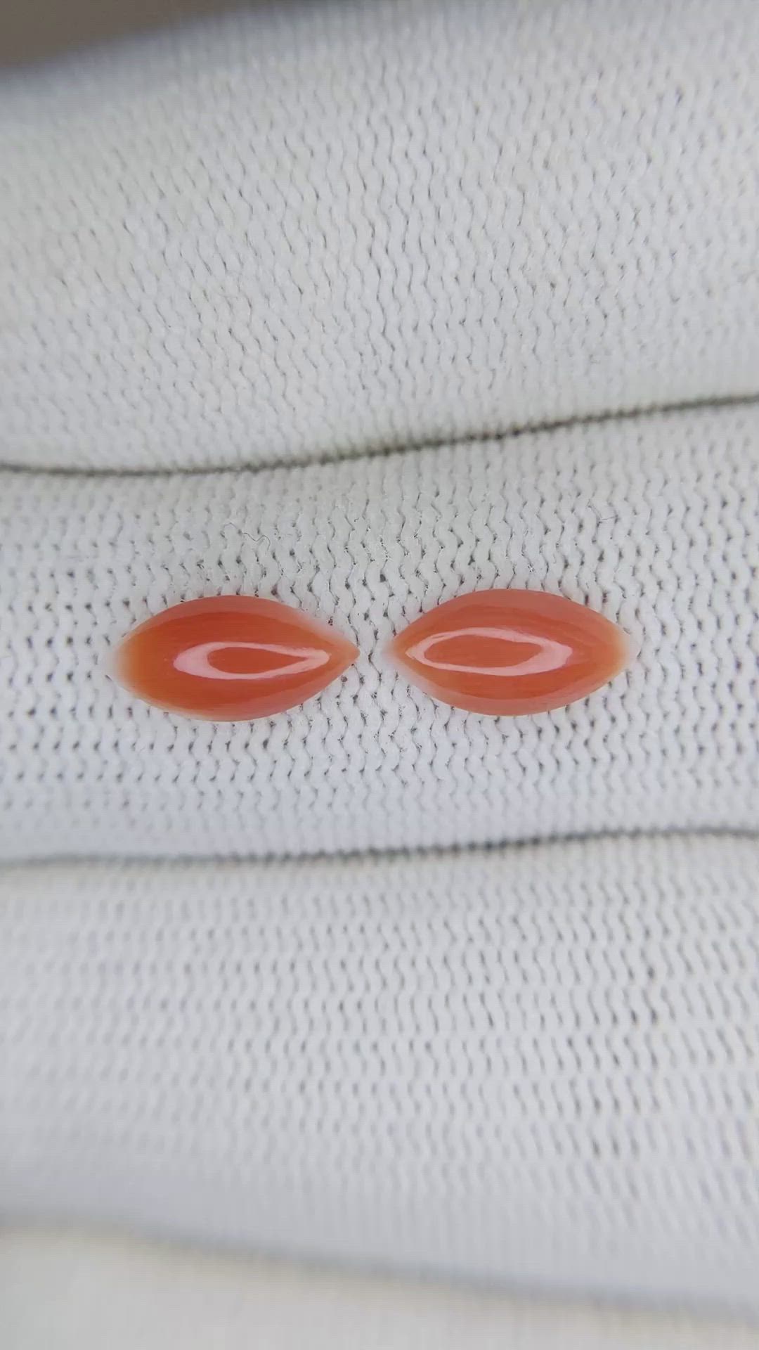 1.45&nbsp;Ct.Tw.Total Carat Weight Cabochon Coral Pair from Italy Size Video