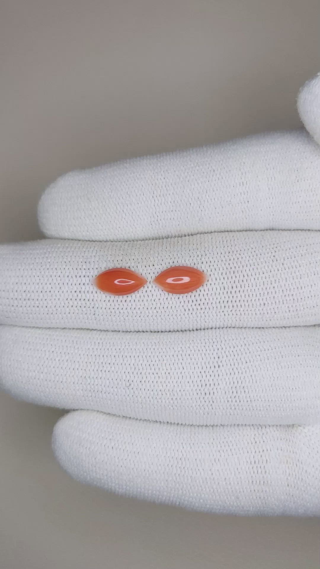 1.45&nbsp;Ct.Tw.Total Carat Weight Cabochon Coral Pair from Italy Size Video