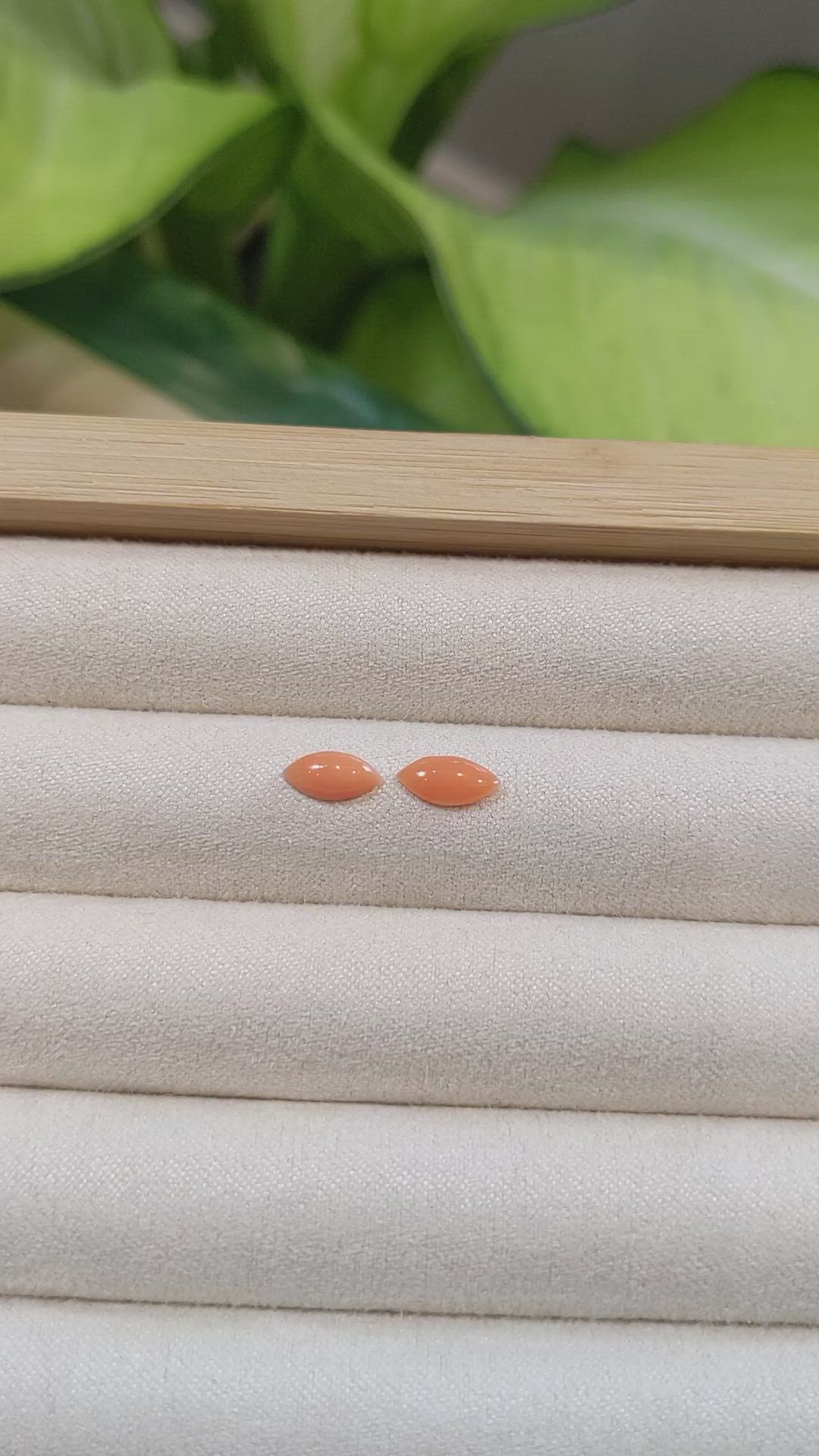 0.95 Ct.Tw.Total Carat Weight Cabochon Coral Pair from Italy Size Video