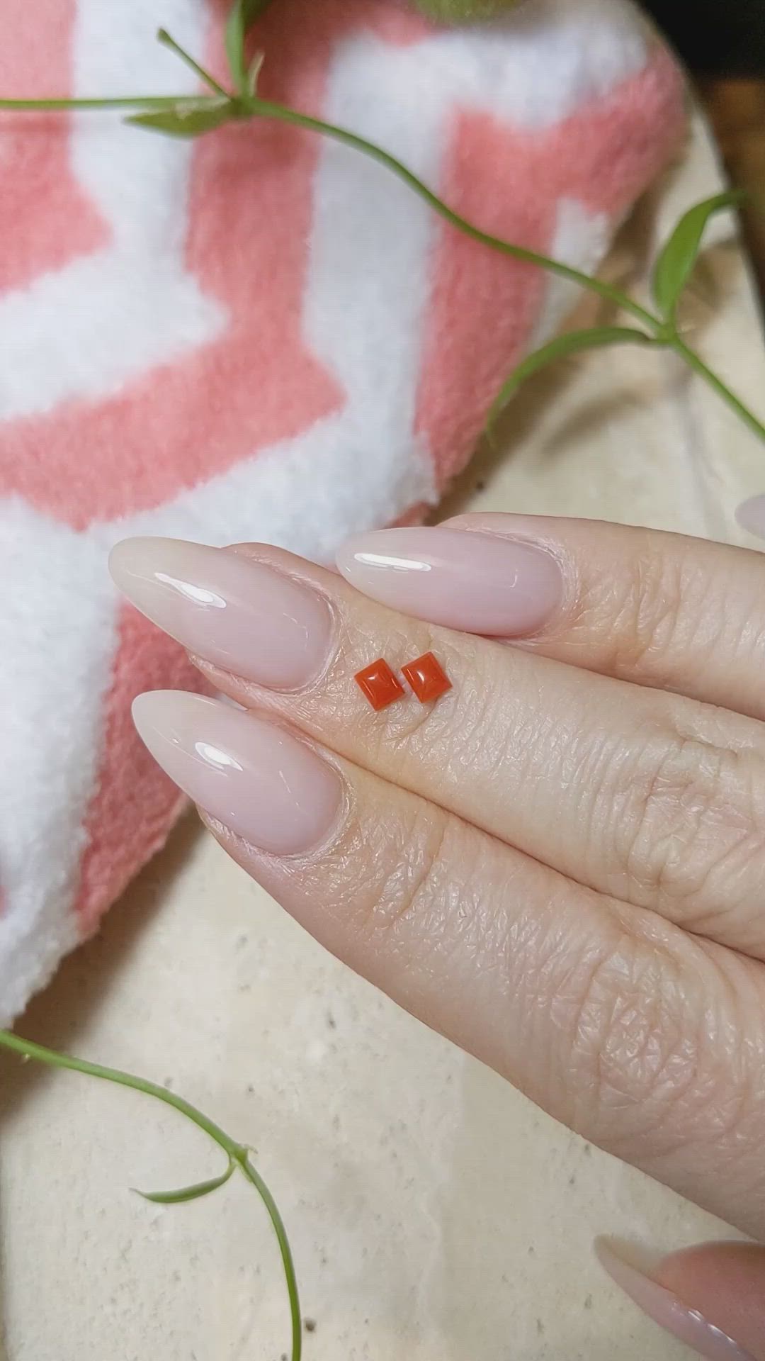 0.32&nbsp;Ct.Tw.Total Carat Weight Cabochon Coral Pair from Italy Size Video