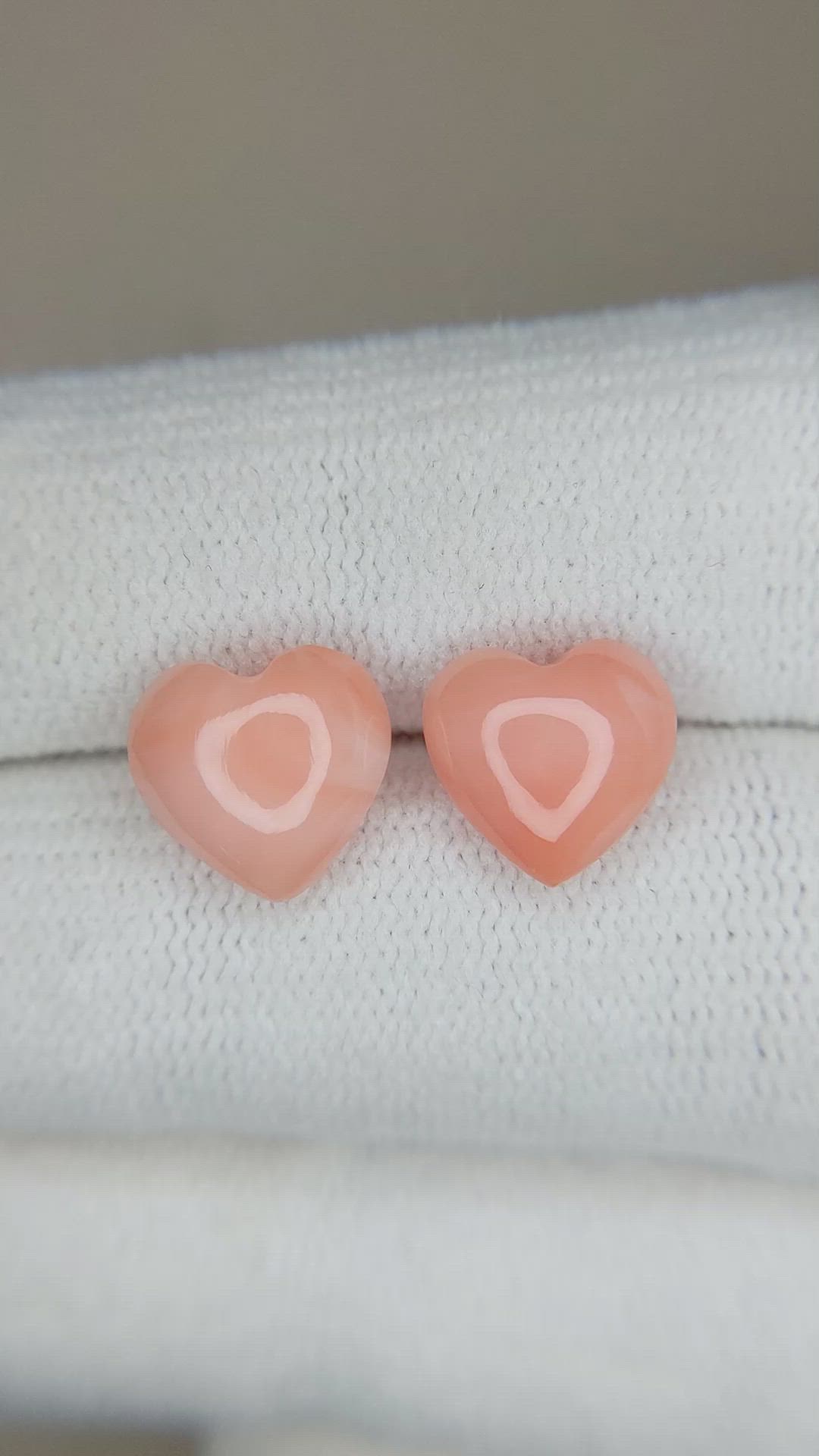 4.41 Ct.Tw.Total Carat Weight Cabochon Coral Pair from Italy Size Video