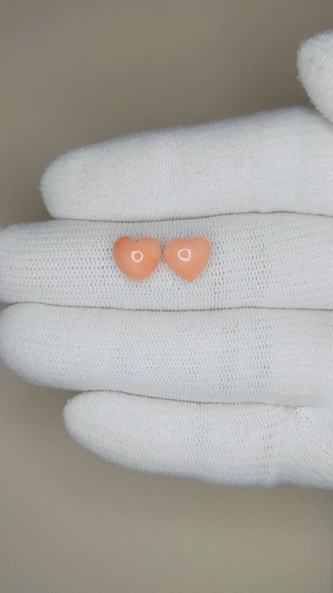 3.87&nbsp;Ct.Tw.Total Carat Weight Cabochon Coral Pair from Italy Size Video