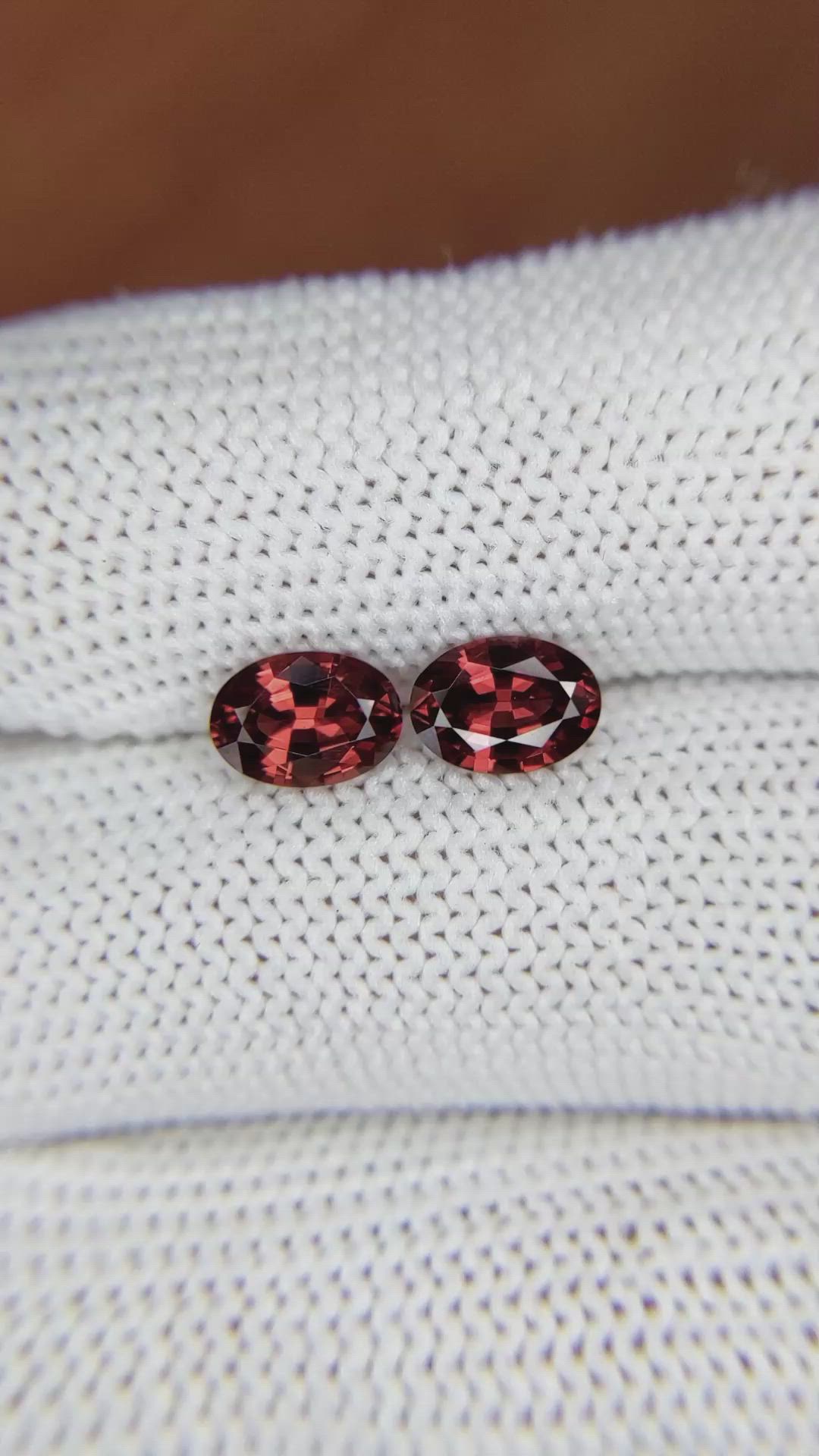 1.75 Ct.Tw.Total Carat Weight Garnet Pair from Ceylon (Sri Lanka) Size Video