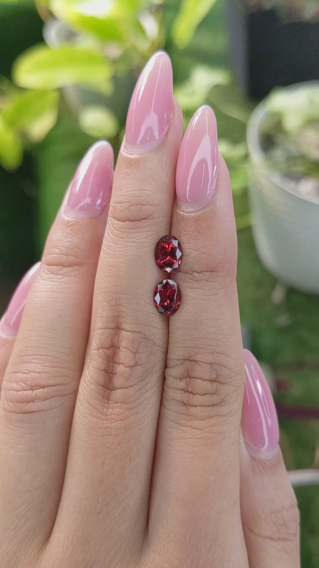 1.75 Ct.Tw.Total Carat Weight Garnet Pair from Ceylon (Sri Lanka) Size Video