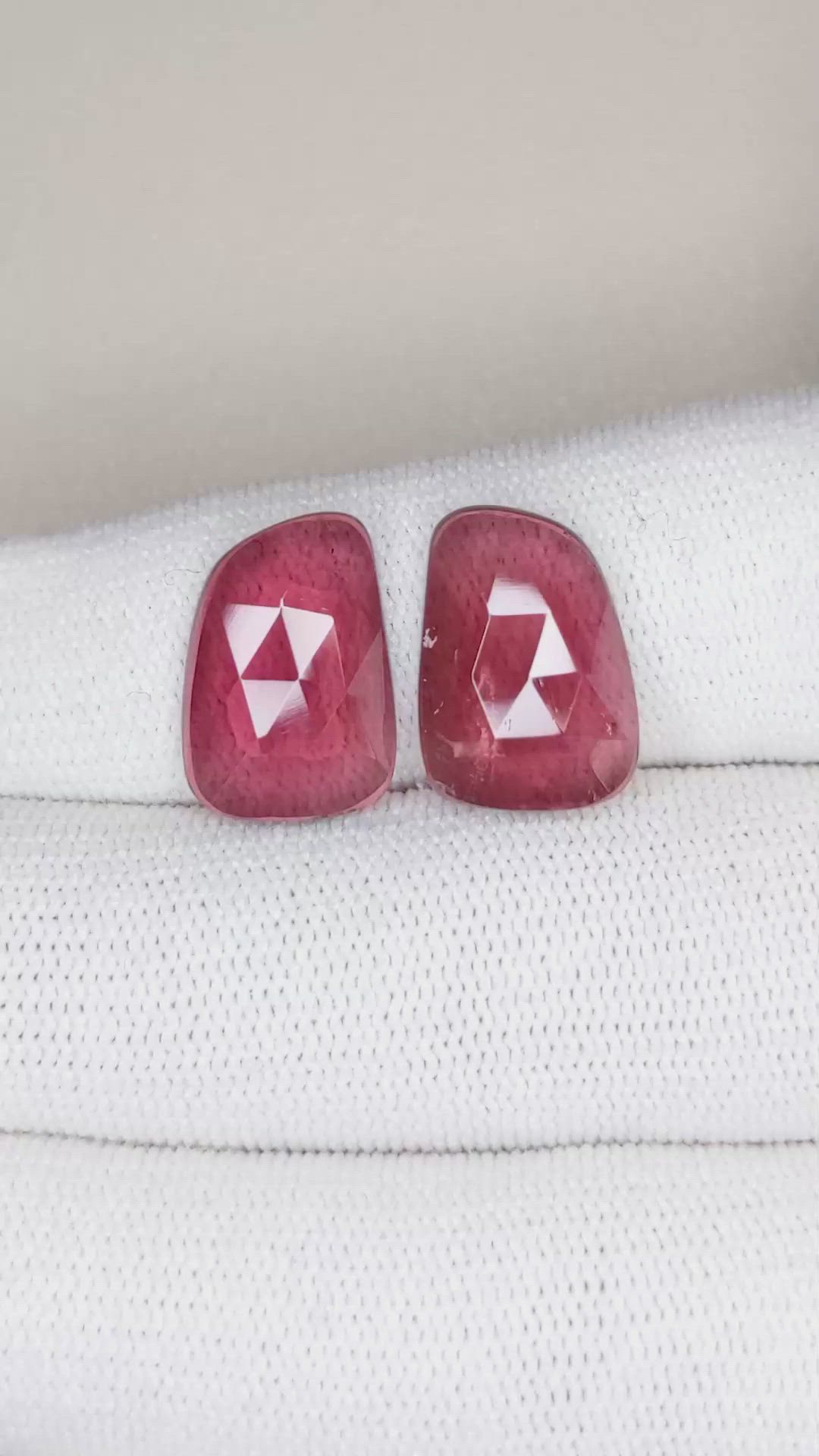 11.90&nbsp;Ct.Tw.Total Carat Weight Rubellite Tourmaline Pair from Brazil Size Video