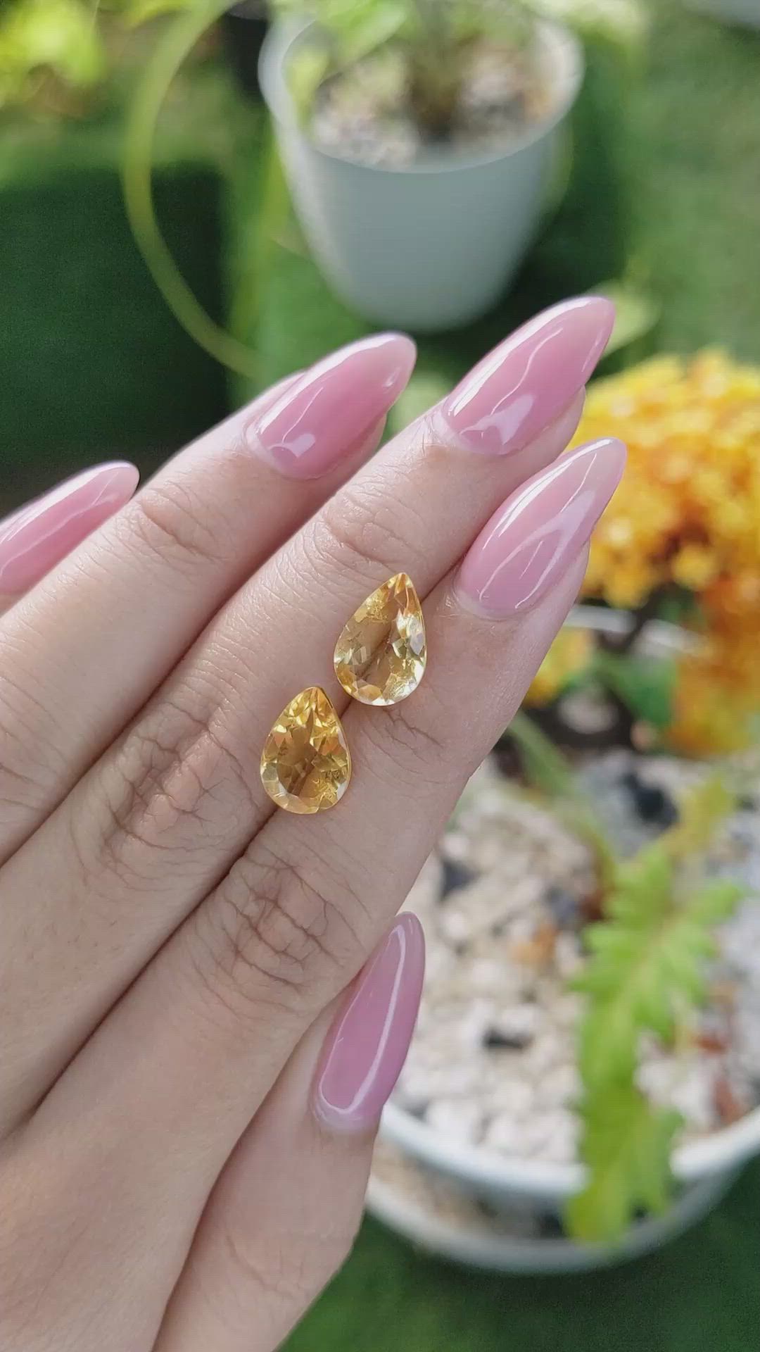 4.62 Ct.Tw.Total Carat Weight Citrine Pair from Brazil Size Video