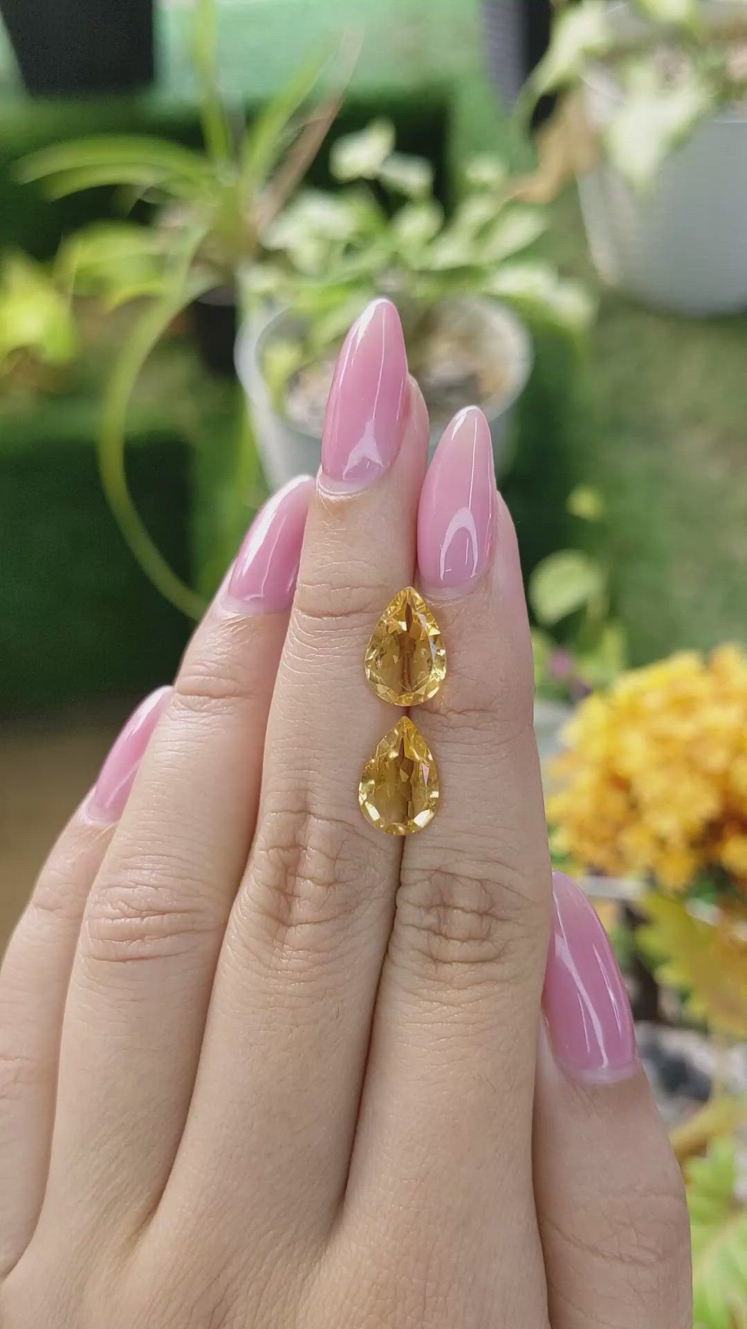 4.01 Ct.Tw.Total Carat Weight Citrine Pair from Brazil Size Video