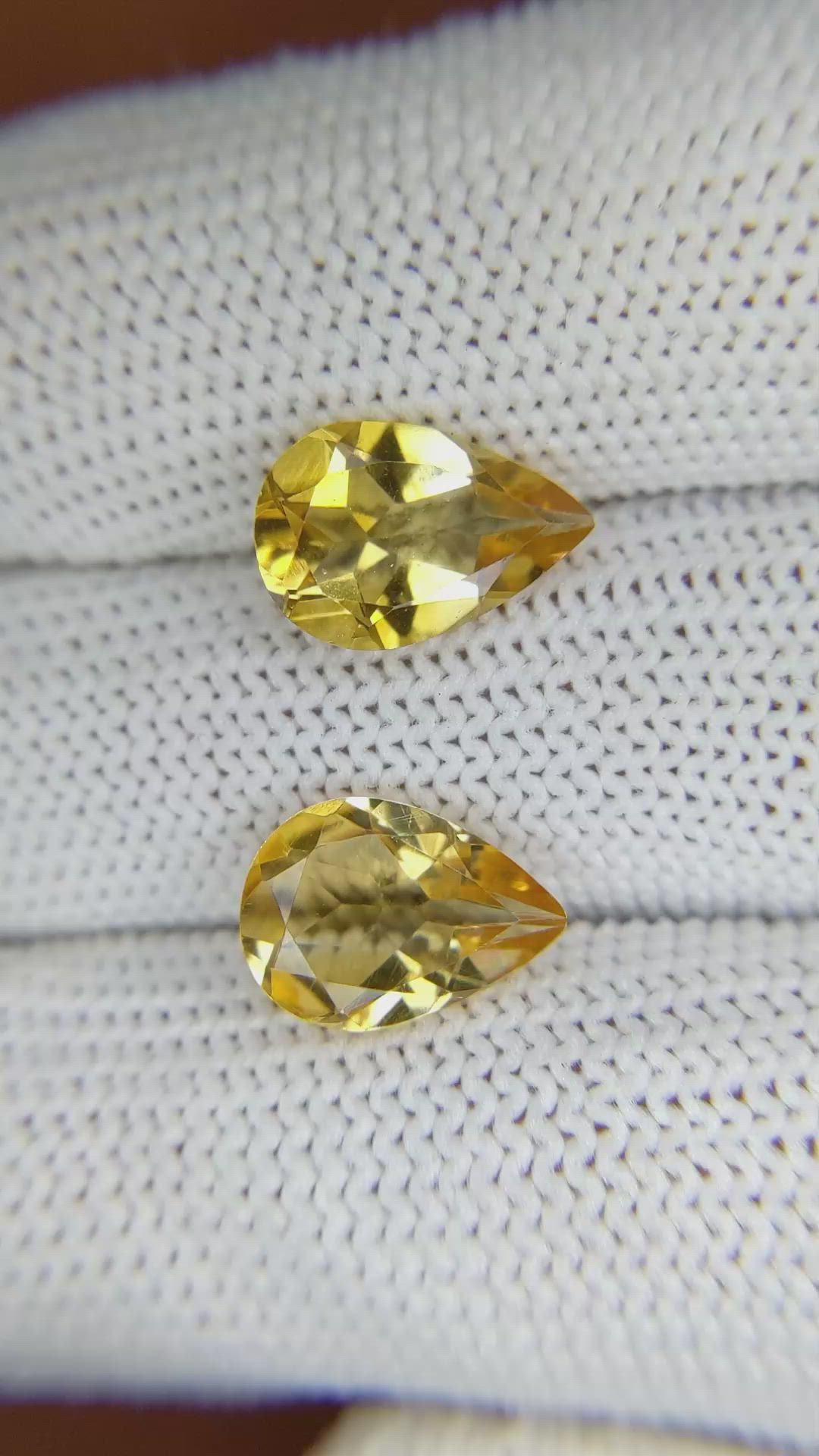 4.44&nbsp;Ct.Tw.Total Carat Weight Yellow Citrine Pair from Brazil Size Video