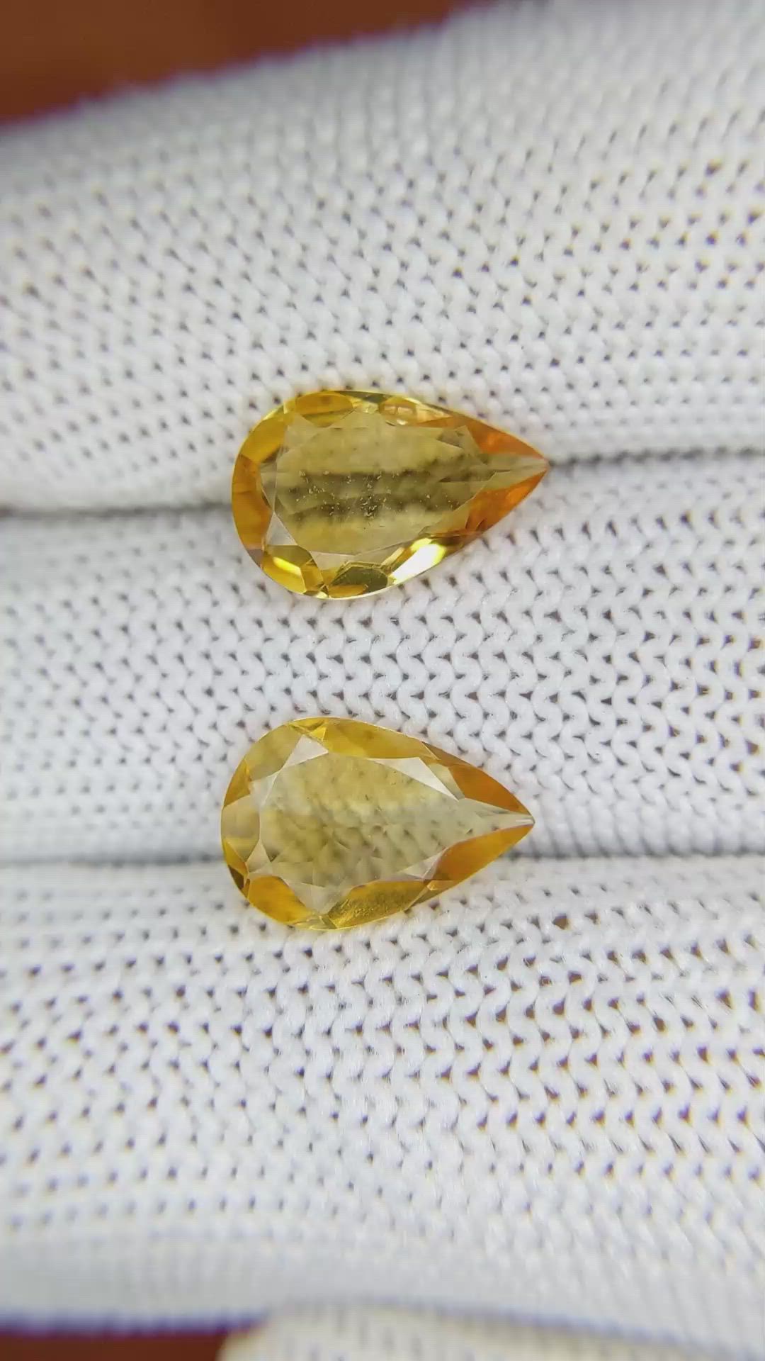 3.77 Ct.Tw.Total Carat Weight Citrine Pair from Brazil Size Video