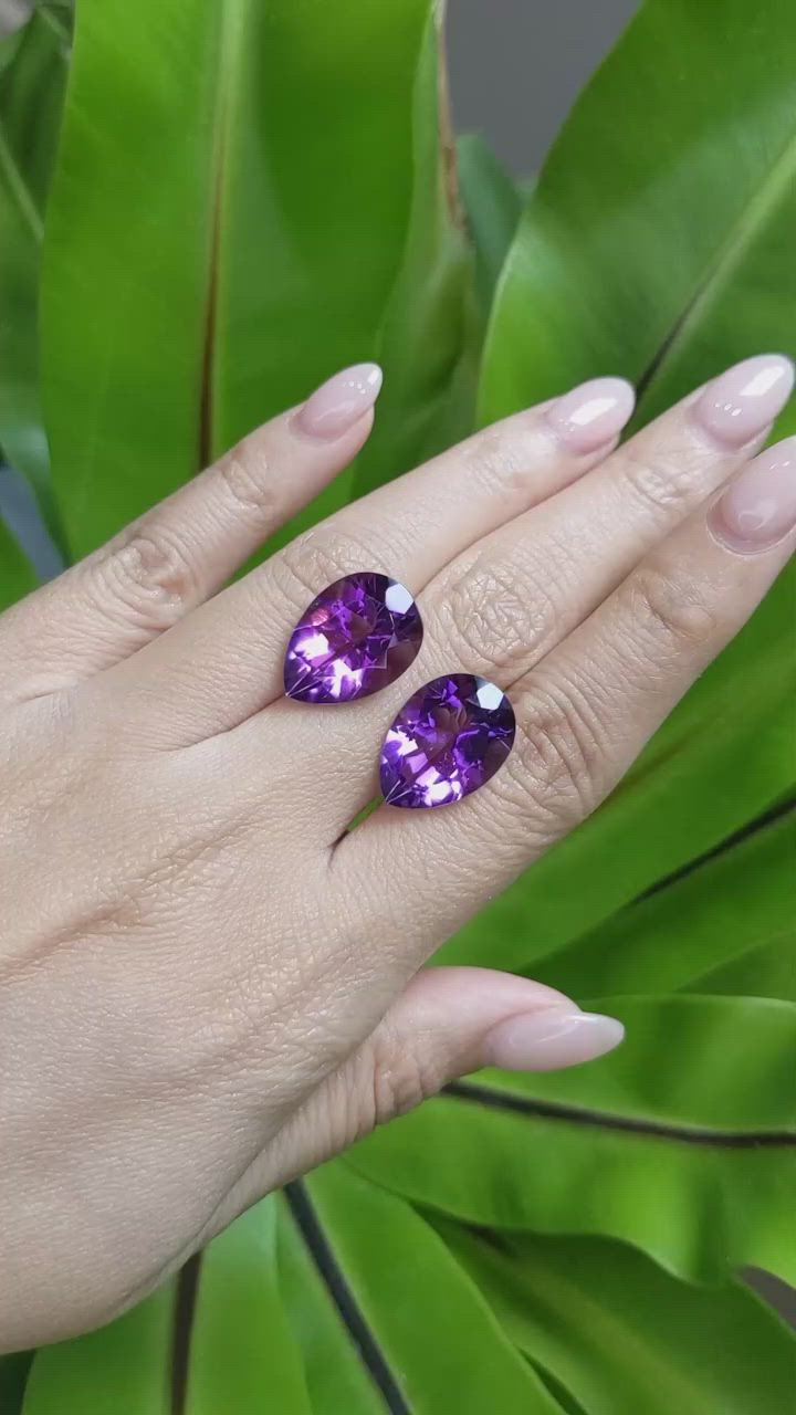 19.81 Ct.Tw.Total Carat Weight Amethyst Pair from Brazil Size Video