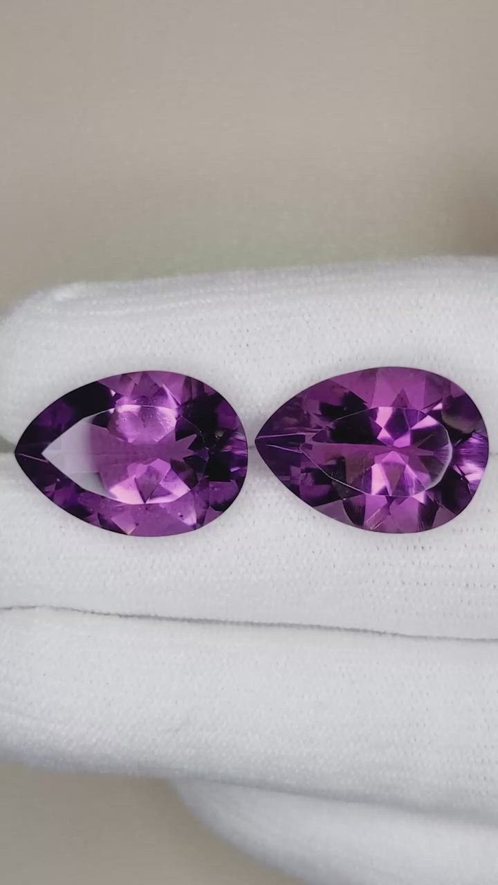 19.81 Ct.Tw.Total Carat Weight Amethyst Pair from Brazil Size Video