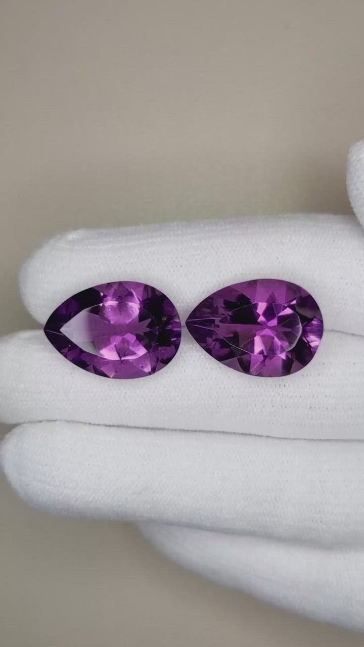 19.81 Ct.Tw.Total Carat Weight Amethyst Pair from Brazil Size Video