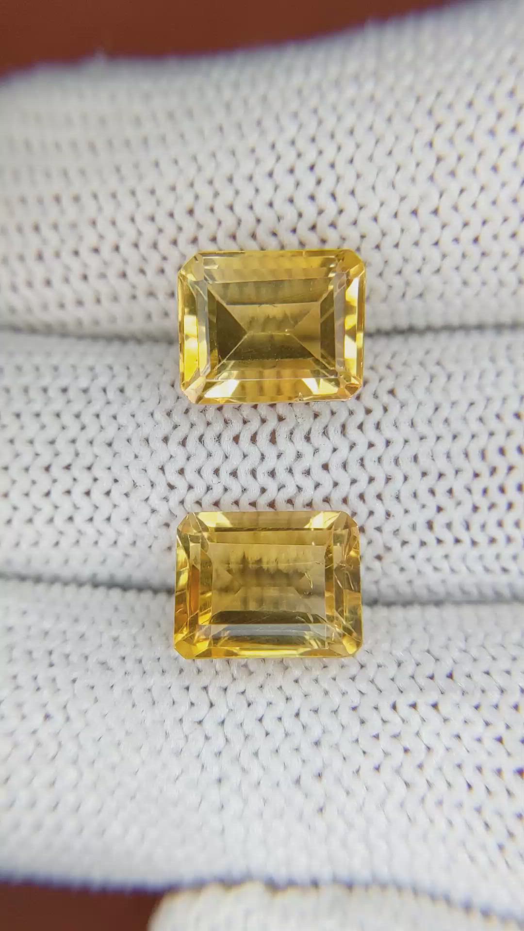 6.87&nbsp;Ct.Tw.Total Carat Weight Yellow Citrine Pair from Brazil Size Video