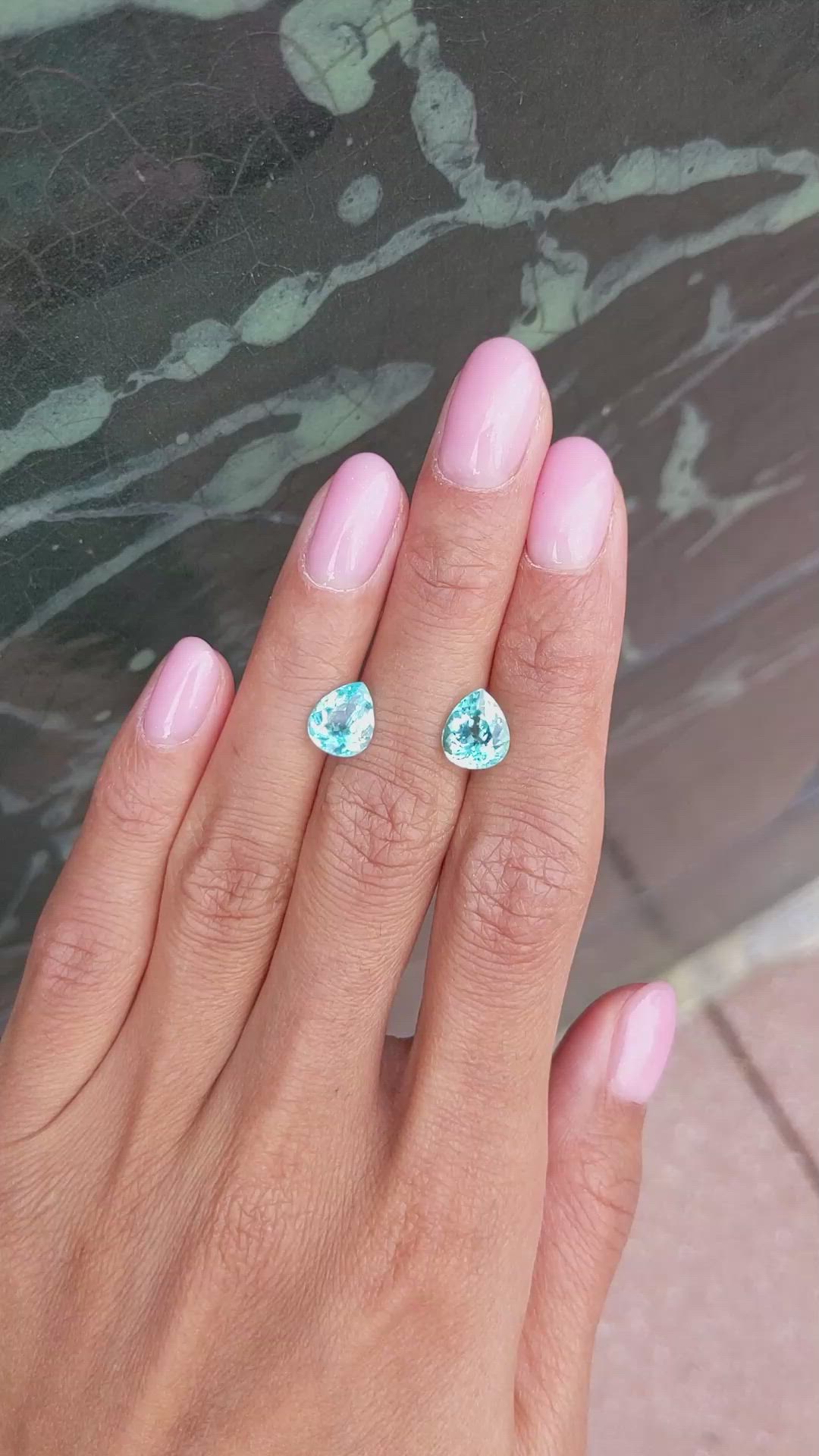 3.58 Ct.Tw.Total Carat Weight Paraiba Tourmaline Pair from Mozambique Size Video