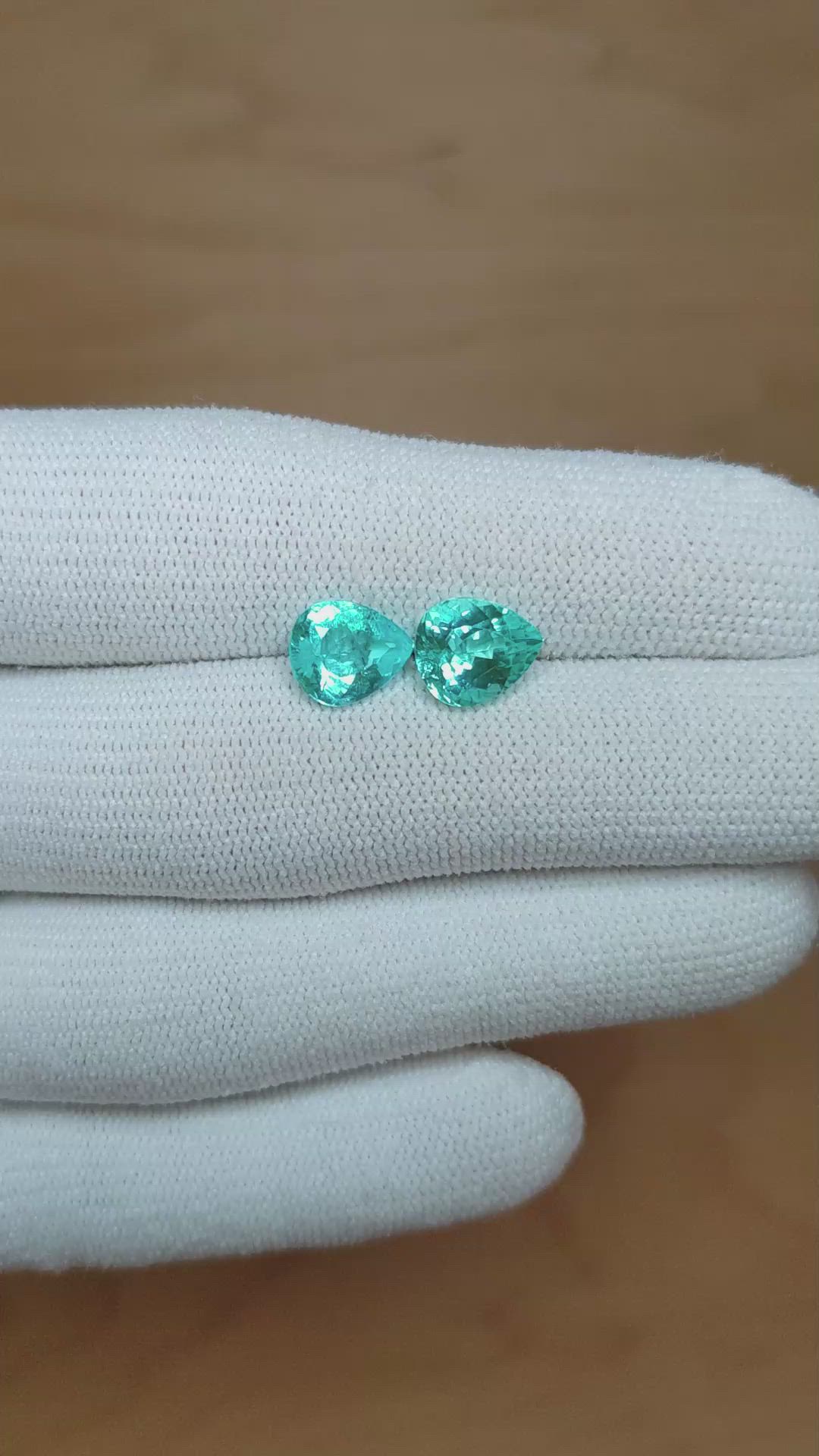 3.58 Ct.Tw.Total Carat Weight Paraiba Tourmaline Pair from Mozambique Size Video